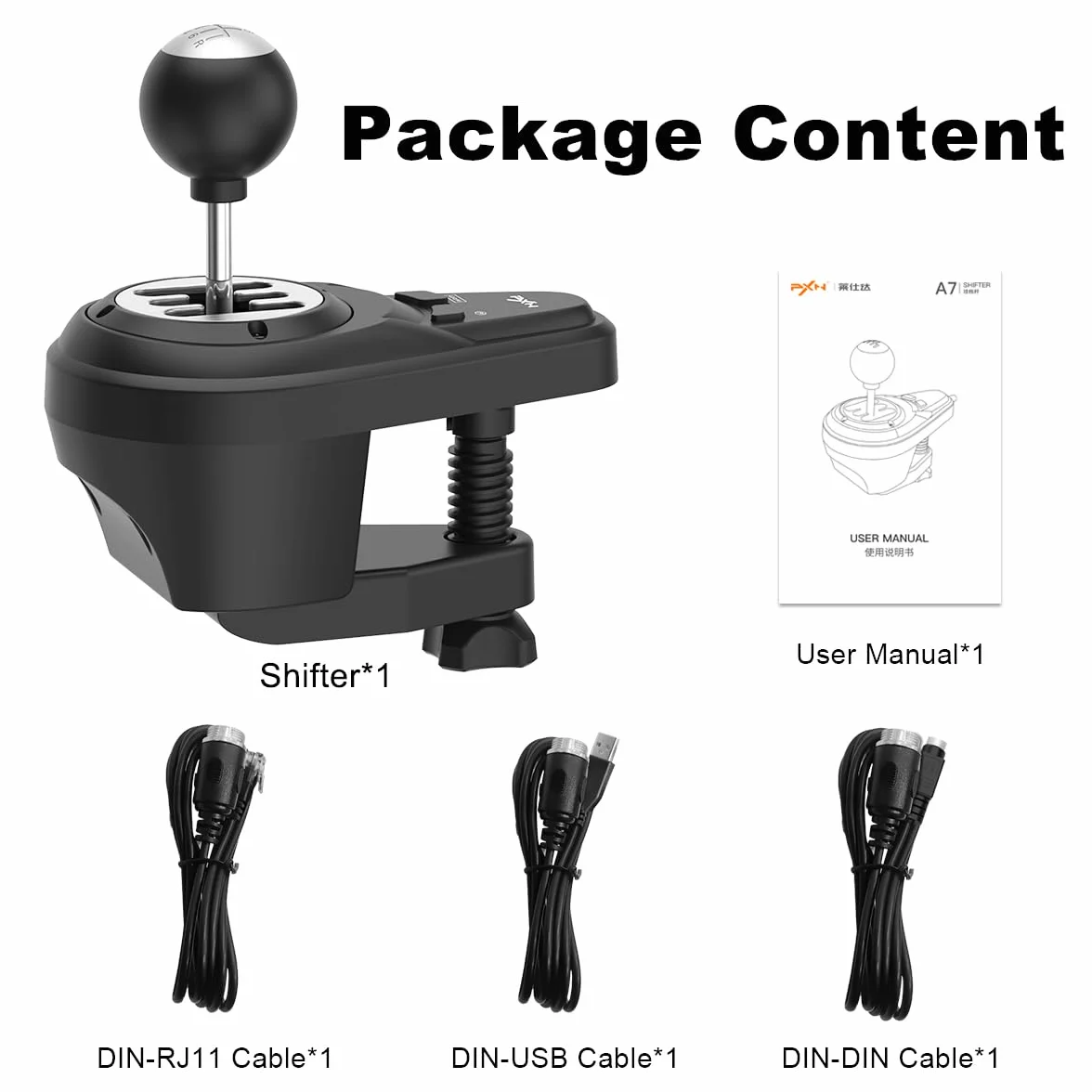PXN A7 6-biegowa dźwignia zmiany biegów H-Shifter uniwersalna 3 kable USB RJ11 DIN