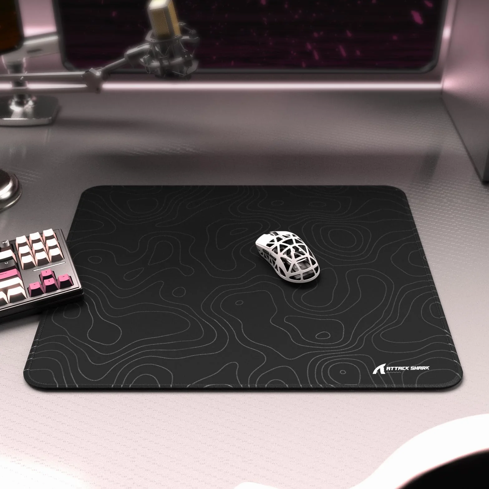 ATTACK SHARK CM02 eSports Gaming Mouse Pad, Wodoodporna Powłoka Duża Podkładka Pod Mysz, Tekstura Drobnego Piasku, Antypoślizgowa Podstawa, 450x400x4MM - Czarny Kontur