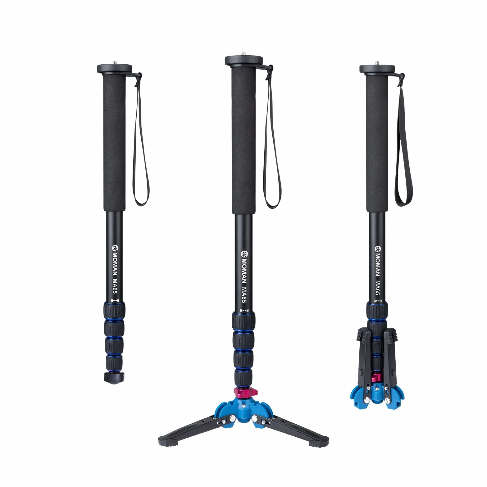 Moman Statyw Monopod z Nóżkami Do Aparatu Dslr Camcorder Dv, Lekki Przenośny Stop Aluminium Unipod, Podstawa Statywu W Zestawie, 5 Sekcji Do 163 cm