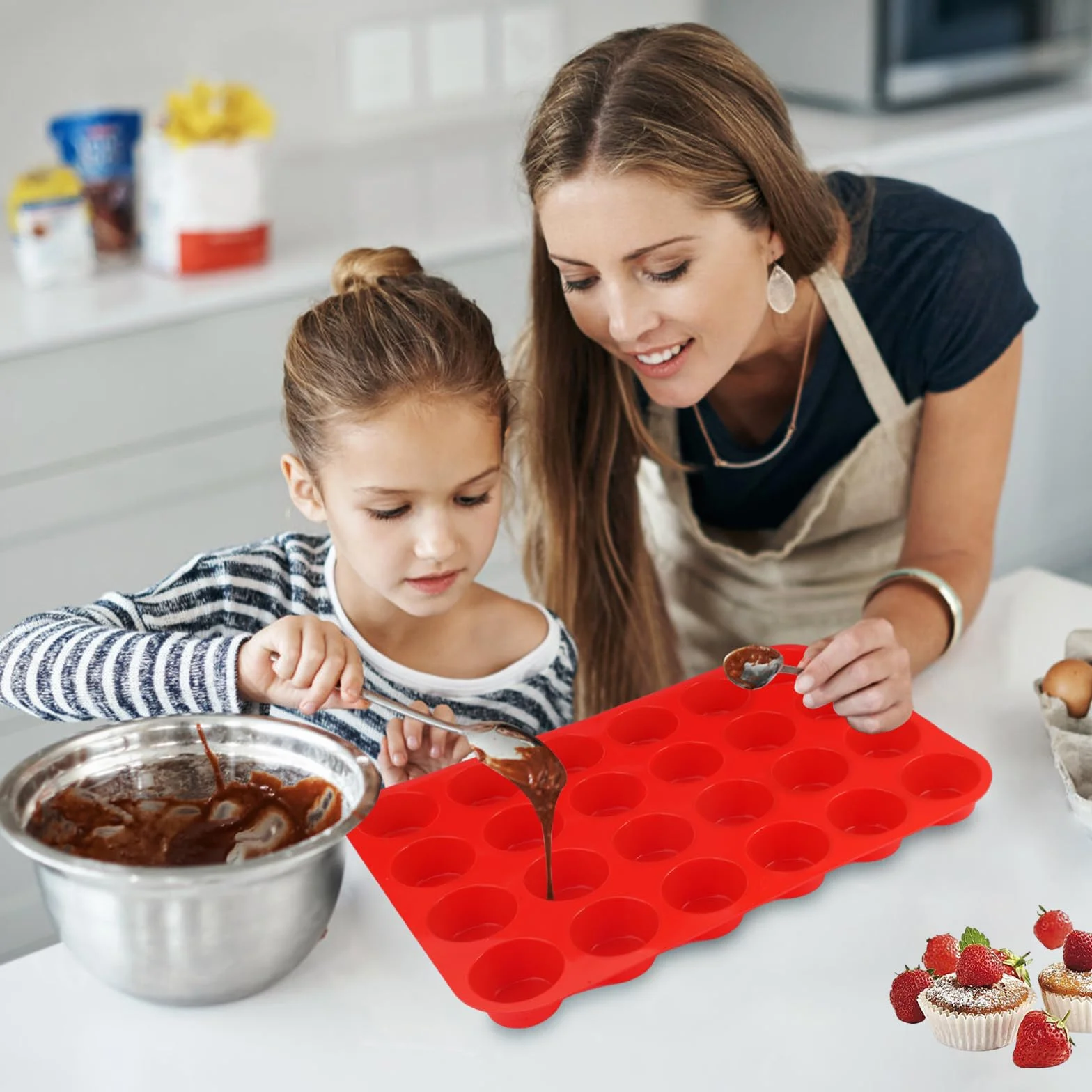 2 sztuki silikonowych mini foremek do muffinek, 24 filiżanki, blacha do muffinek, wielokrotnego użytku, okrągłe foremki do pieczenia muffinek, babeczek, babeczek, babeczek, babeczek, ciast, babeczek