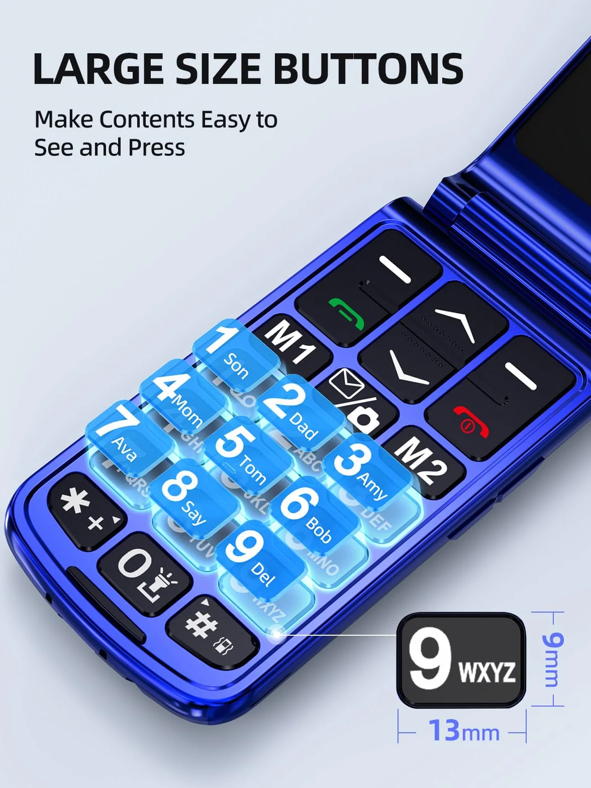 SweetLink Telefon komórkowy GSM dla seniorów, telefony komórkowe dla seniorów z klapką i dużymi przyciskami, telefony dla seniorów z kontaktami obrazkowymi, duża głośność, funkcja SOS