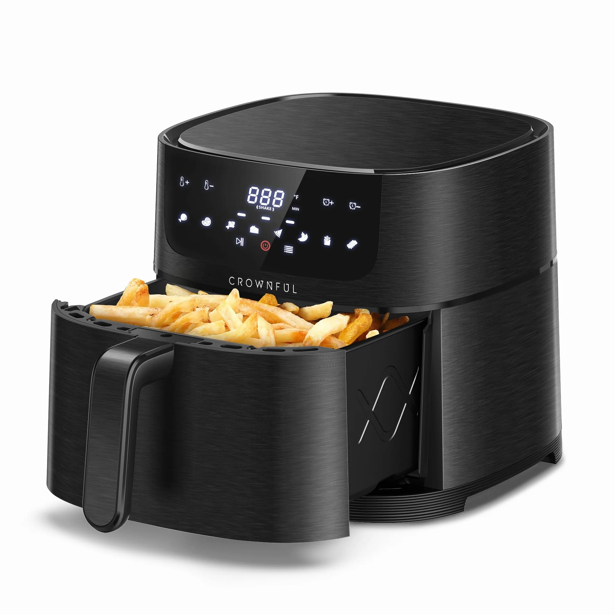 CROWNFUL Frytkownica pneumatyczna 8 w 1, bezolejowa elektryczna 6,2 l z ekranem dotykowym LCD i 8 ustawień wstępnych, precyzyjna regulacja temperatury, kosz nieprzywierający, 1500 W