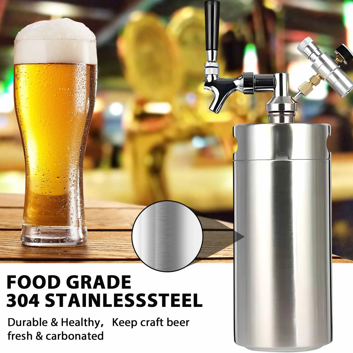 Beczka Piwa ze Stali Nierdzewnej 5L Mini Keg Growler z Manometrem Zestaw Dozownika Piwa