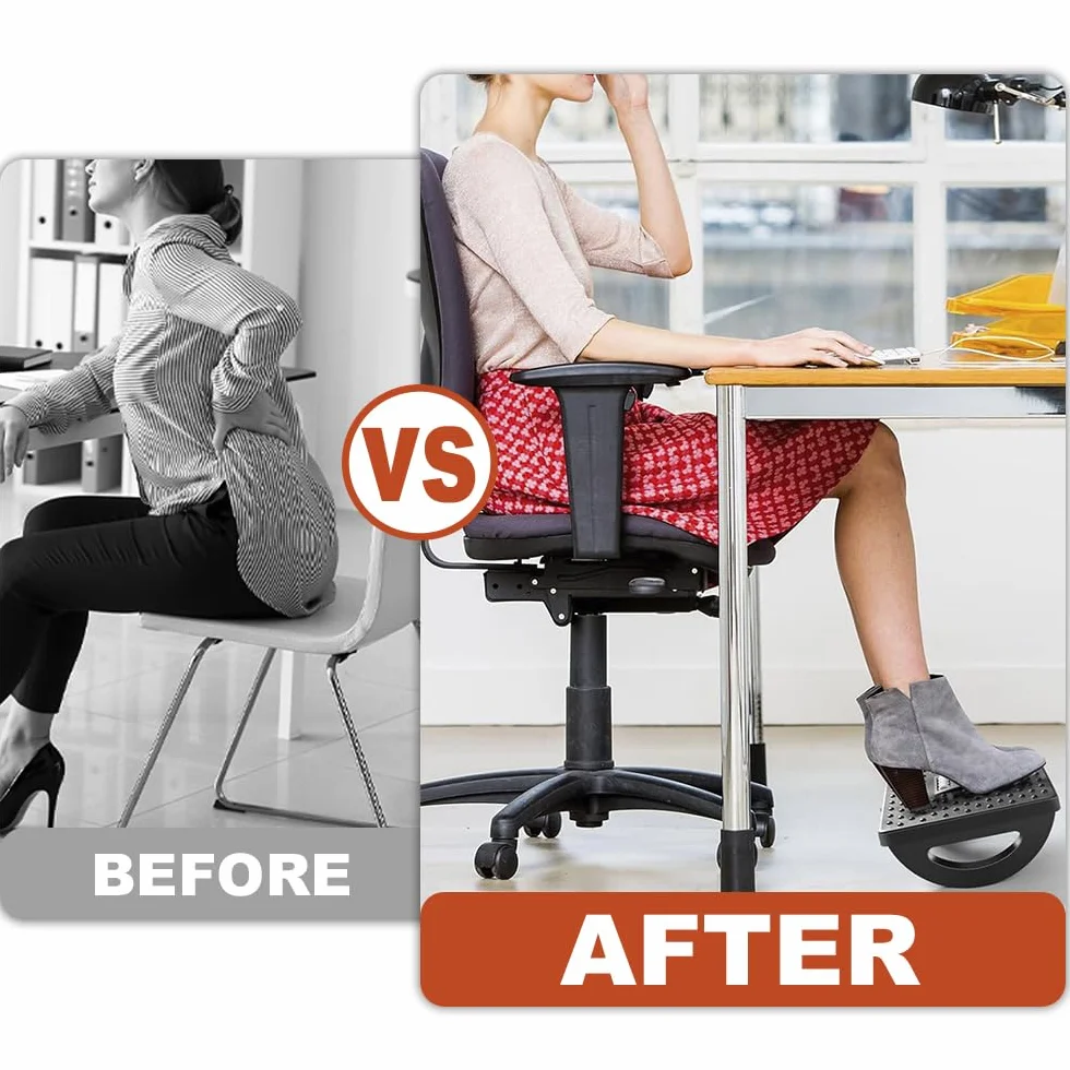 Ergonomiczny podnóżek – regulowany podnóżek pod biurko z masażem rolkowym (czarny)