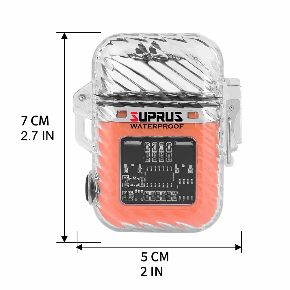 SUPRUS Zapalniczka z 3 trybami pracy, wiatroszczelna, wodoszczelna, elektryczna, zapalniczka do wielokrotnego ładowania, z podwójną plazmą, z gwizdkiem ratunkowym i smyczą