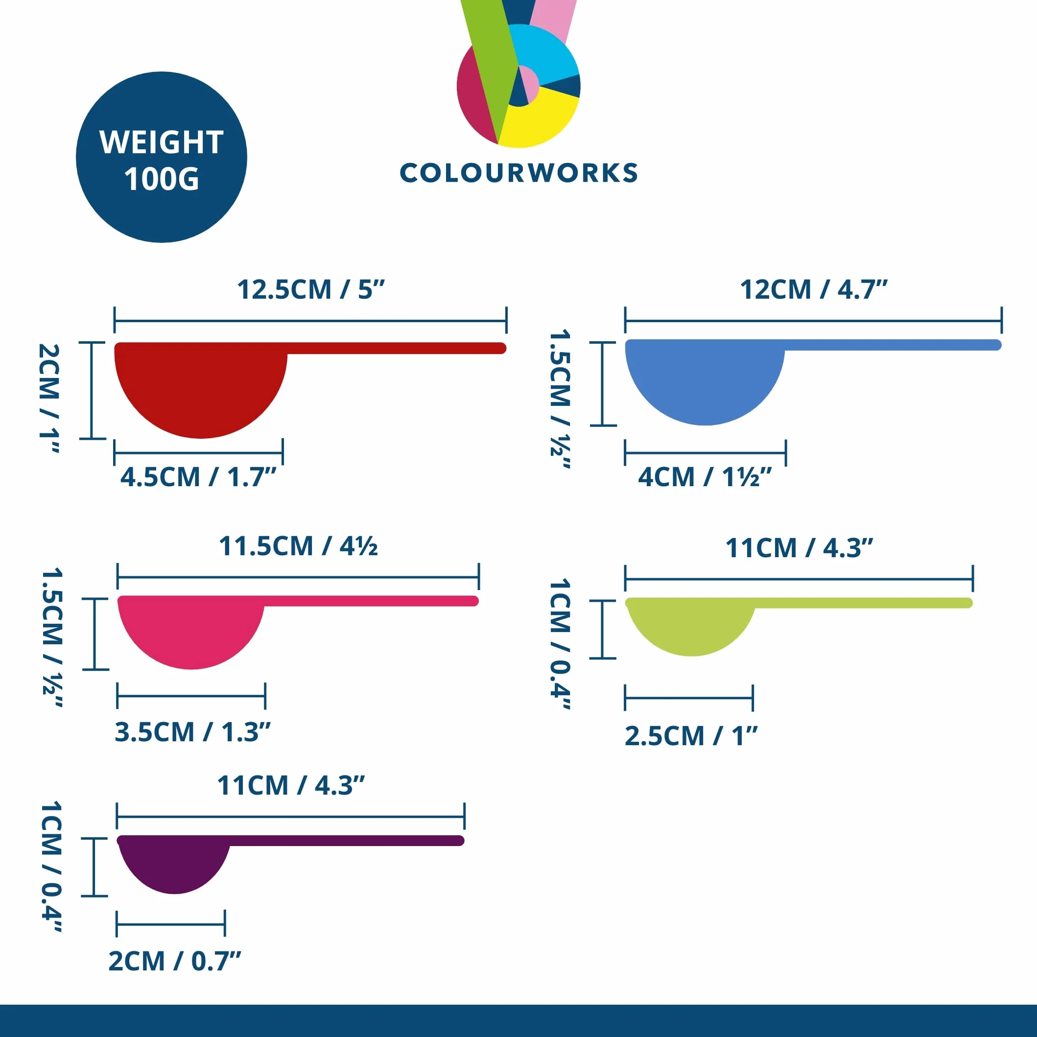 Colourworks Zestaw łyżek pomiarowych, 5 łyżek do pomiaru żywności, trwałe, odporne na plamy i nadają się do mycia w zmywarce, tworzywo sztuczne, jasne kolory, jasne