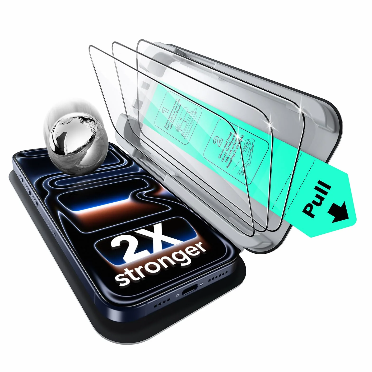 ESR Do iPhone 17 Pro szkło pancerne 3 sztuki [szybka instalacja w 3 sekundy] ochrona wojskowa, twardość 9H, pełne szkło hartowane z tacką UltraFit