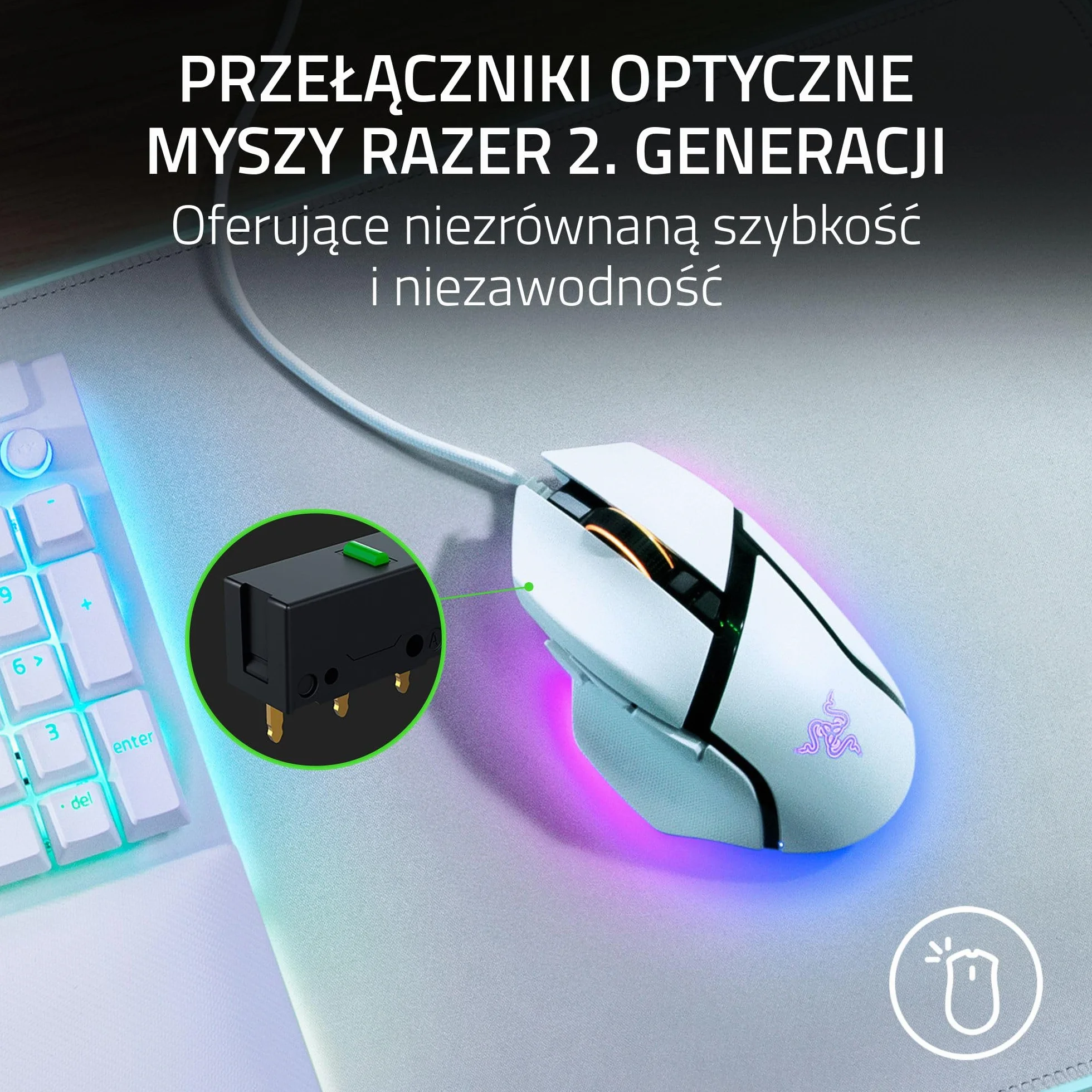 Razer Basilisk V3 - Zestaw kabli do gier Gaming Maus - ergonomia Design - Chroma RGB - 11 programowalnych smaków - obsługa HyperScroll - PC/Mac | Biały