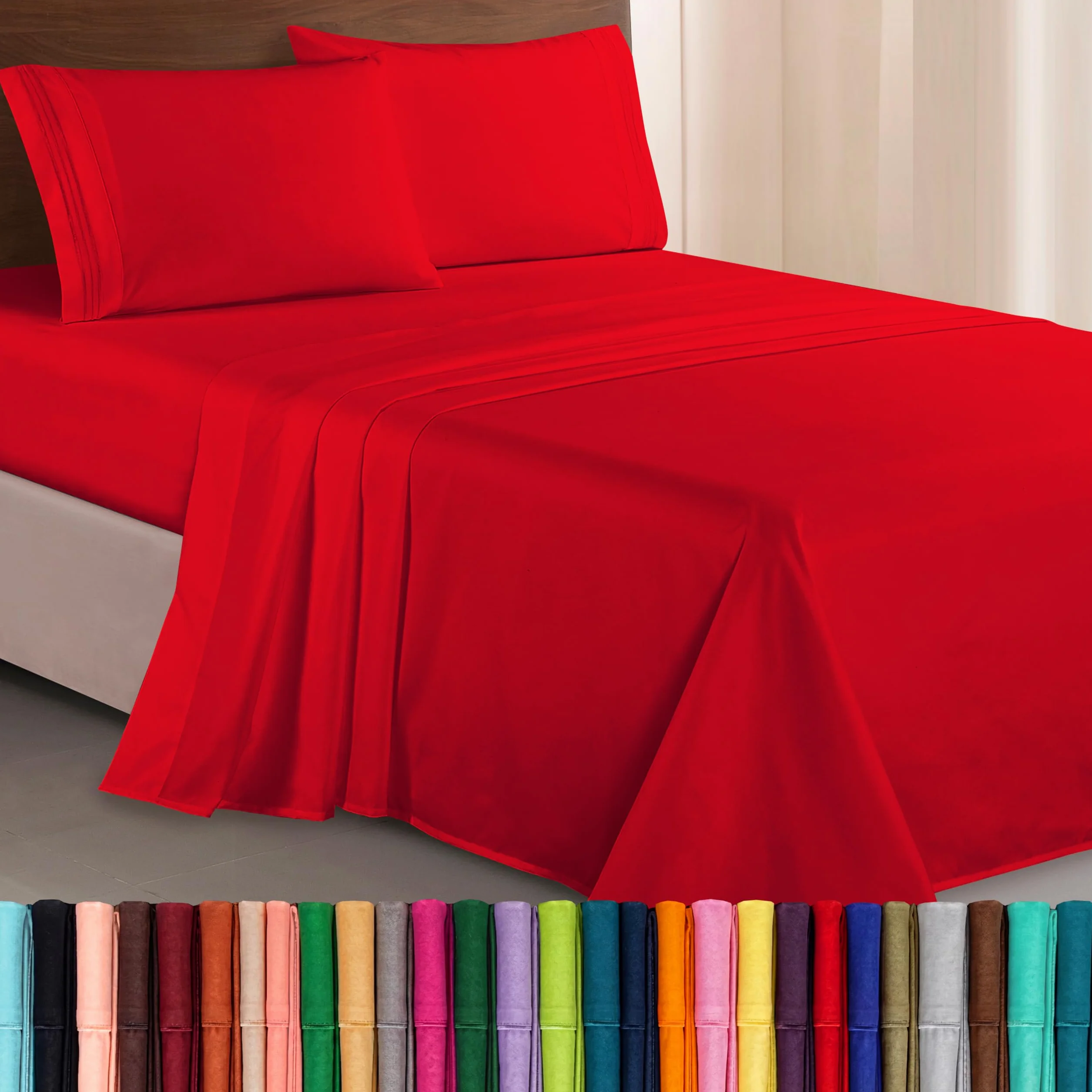 Elegant Comfort 4-częściowy zestaw pościeli Queen czerwony egipska jakość odporny na zagniecenia