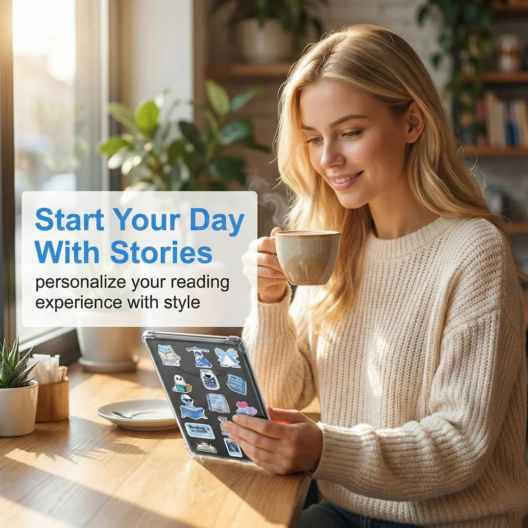 Przezroczyste etui Kindle 6 cali dla 11. generacji 2024/2022 (RS23CV/C2V2L3), silikon odporny na zarysowania tył, 50 naklejek prezentowych, prezent dla miłośników książek