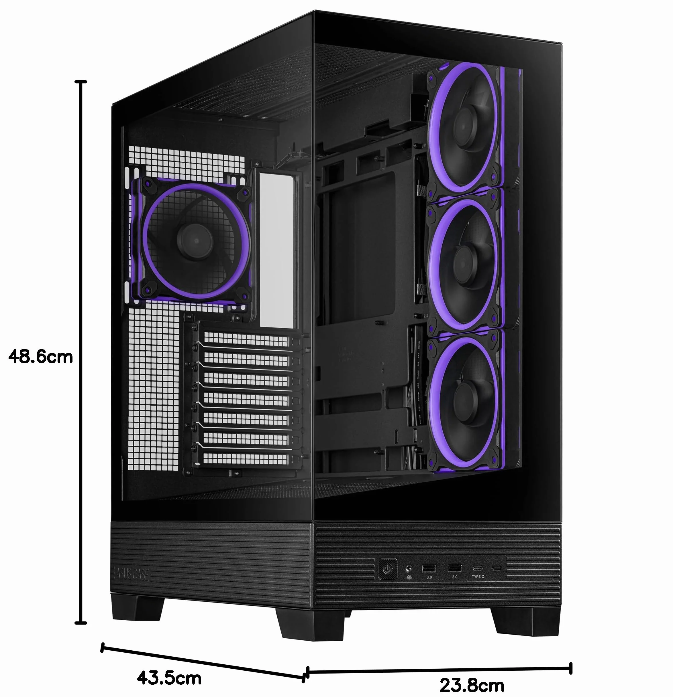 ASUS A31 Plus TG ARGB - Obudowa PC ATX (kompatybilna z płytami głównymi z ukrytym złączem, grzejnikami 360 mm i grafiką 380 mm, 4 wentylatory ARGB, szkło hartowane, zarządzanie kablami), czarny