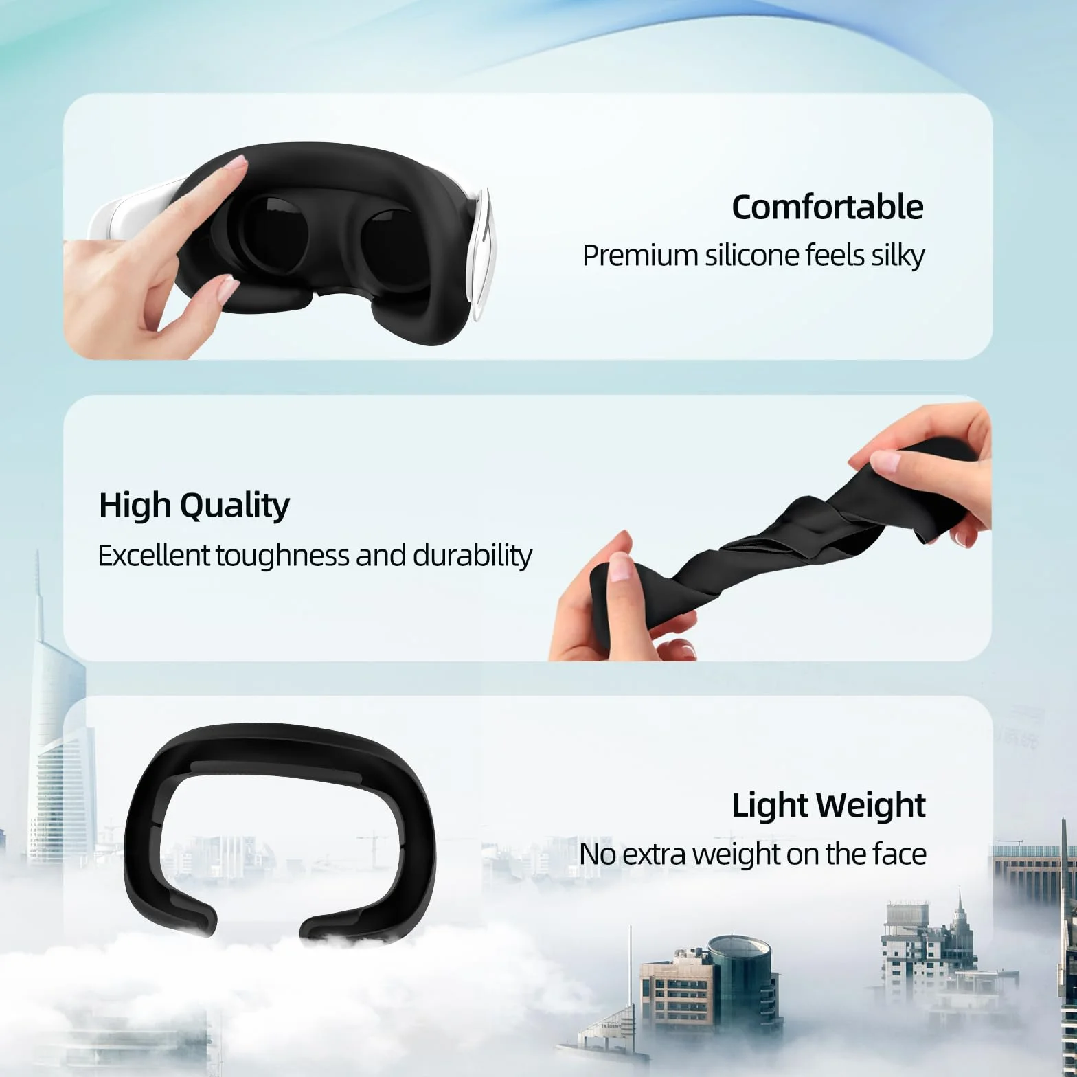 Osłona twarzy AMVR kompatybilna z akcesoriami do zestawu słuchawkowego Meta/Oculus Quest 3, wygodna silikonowa poduszka na twarz pasująca do interfejsu twarzy, odporna na pot maska VR (czarna)