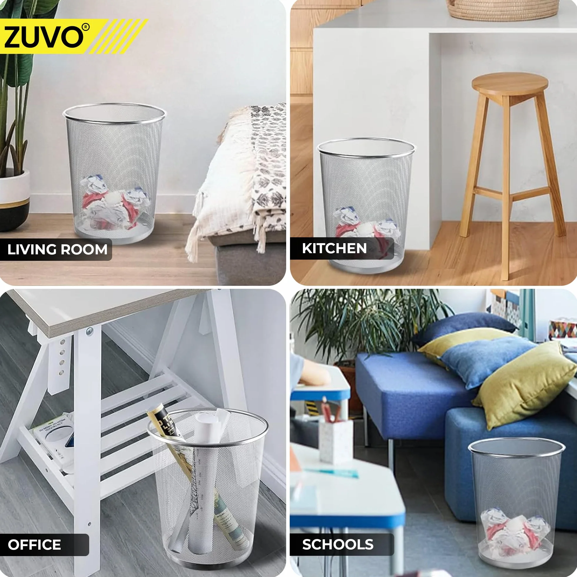 Zuvo Metalowy kosz na odpady z siatki drucianej kosz na śmieci do biura, domu sypialni (srebrny)