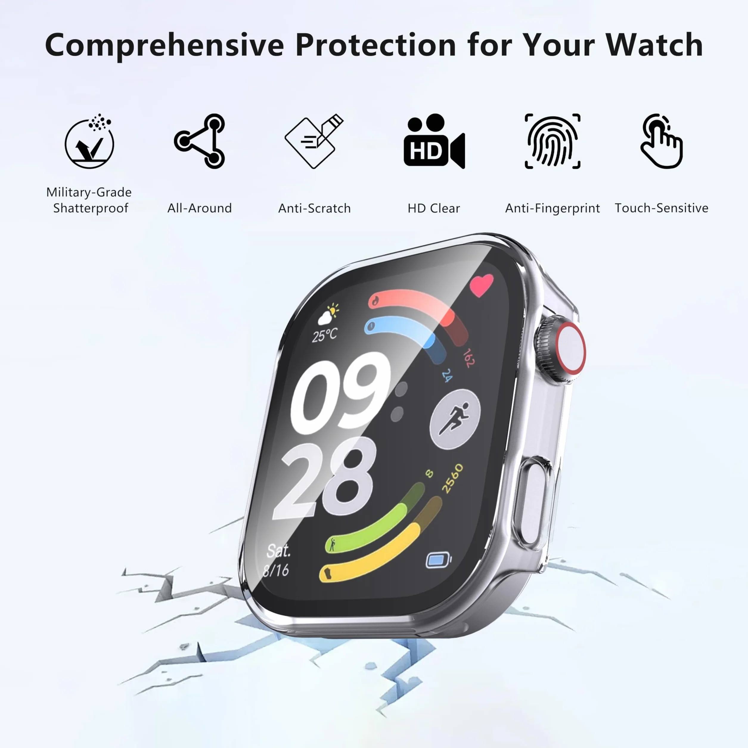 WFTE Etui do Redmi Watch 6 z osłoną ekranu ze szkła hartowanego, odporne na upadki, odporne na zarysowania, cienkie, twarde etui ochronne na cały korpus, odporne na wstrząsy i antypoślizgowe etui na