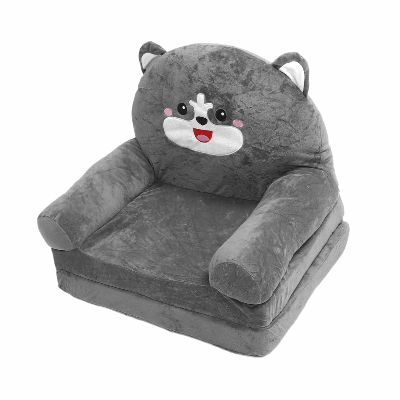 Lekka Rozkładana Sofa dla Dzieci 2 w 1 z otwieraną klapką, Szary Pies, Kanapa z funkcją Spania z Kreskówek do Czytania, Drzemki (2 warstwy)