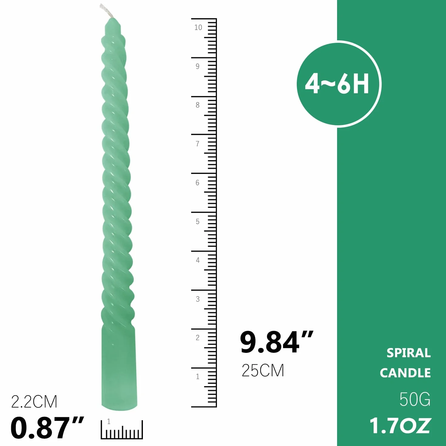 Zielone świece stożkowe 25 cm 4 sztuki spiralne bezzapachowe
