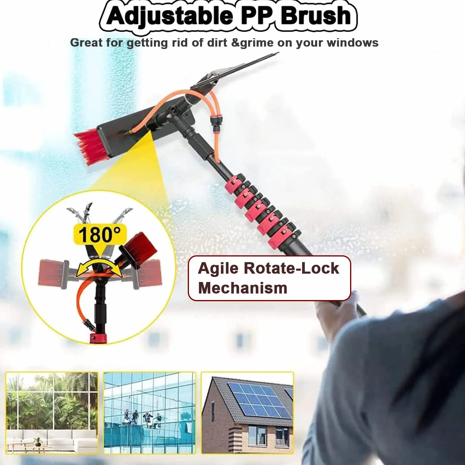 Telescopic Window Cleaner Kit 3.6-12m Pole Water Fed Brush for Solar Panels