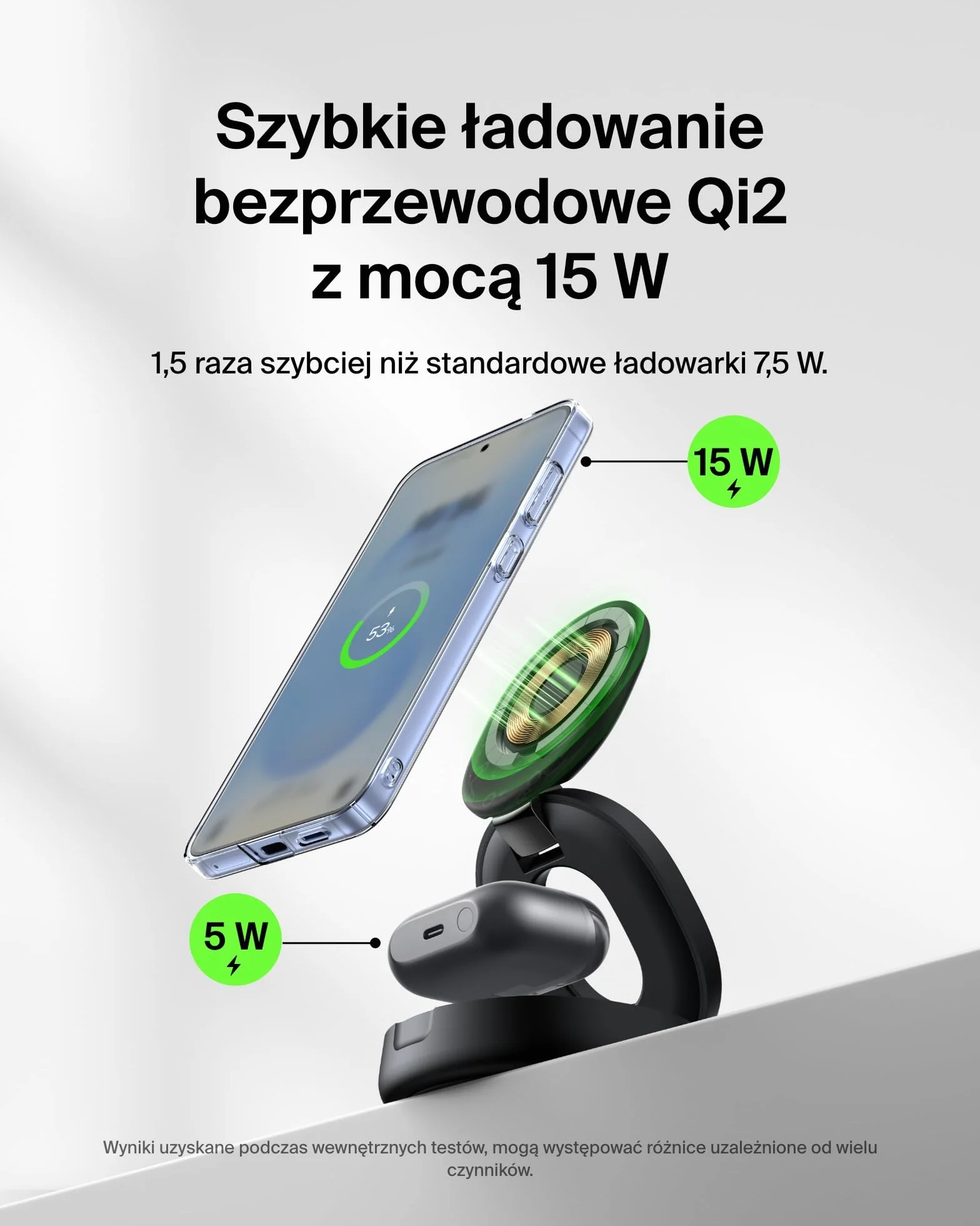 Belkin 2 w 1 Przenośna ładowarka Bezprzewodowa, Rozkładana Bezprzewodowa Stacja ładująca o mocy 15 W, zgodna z MagSafe ładowarka Qi2 do urządzeń iPhone 16 i AirPods, w zestawie ładowarka 30 W – Czarna