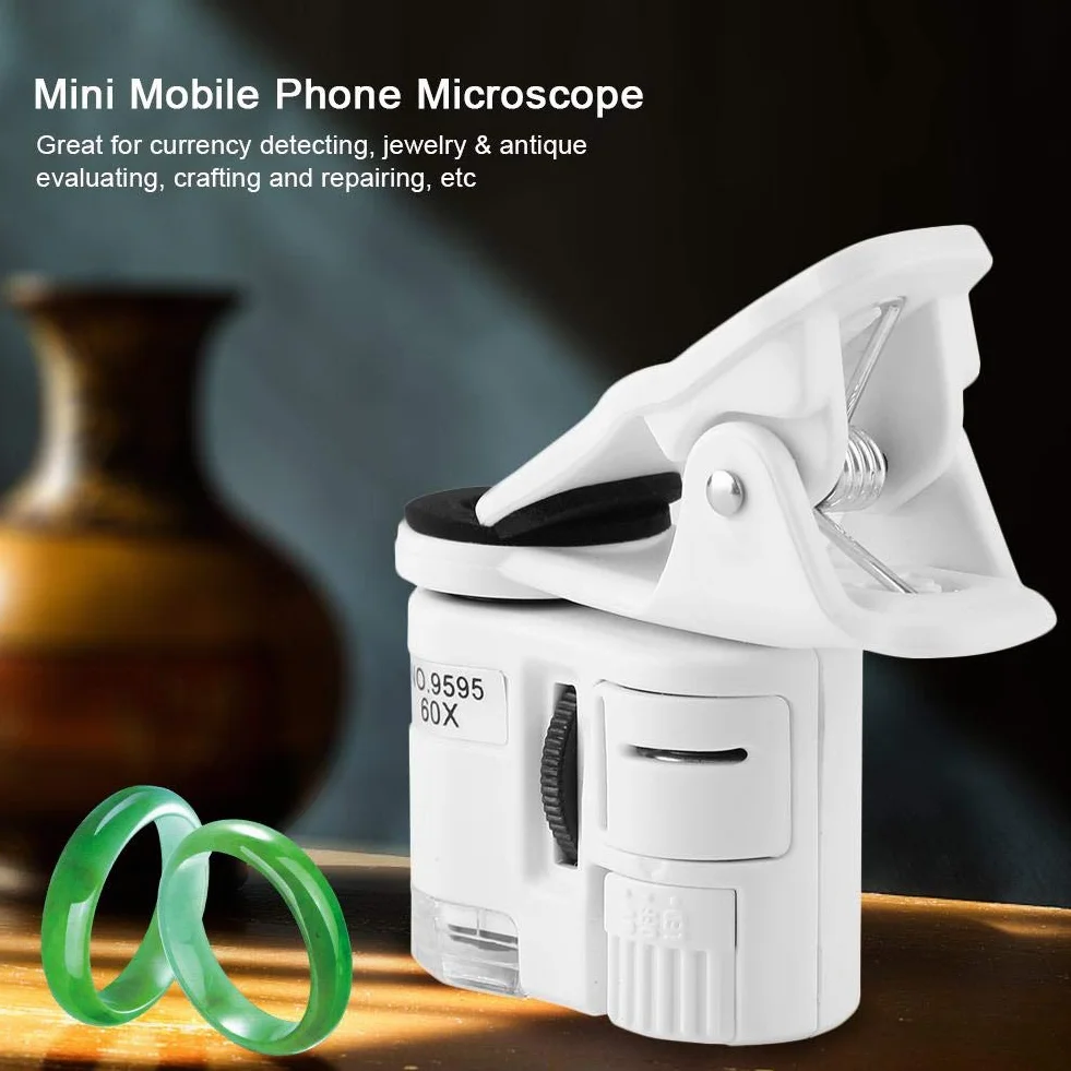 Mikroskop do telefonów komórkowych 60X Lupa LED Światło UV Mini Telefon komórkowy Klip Mikroskop