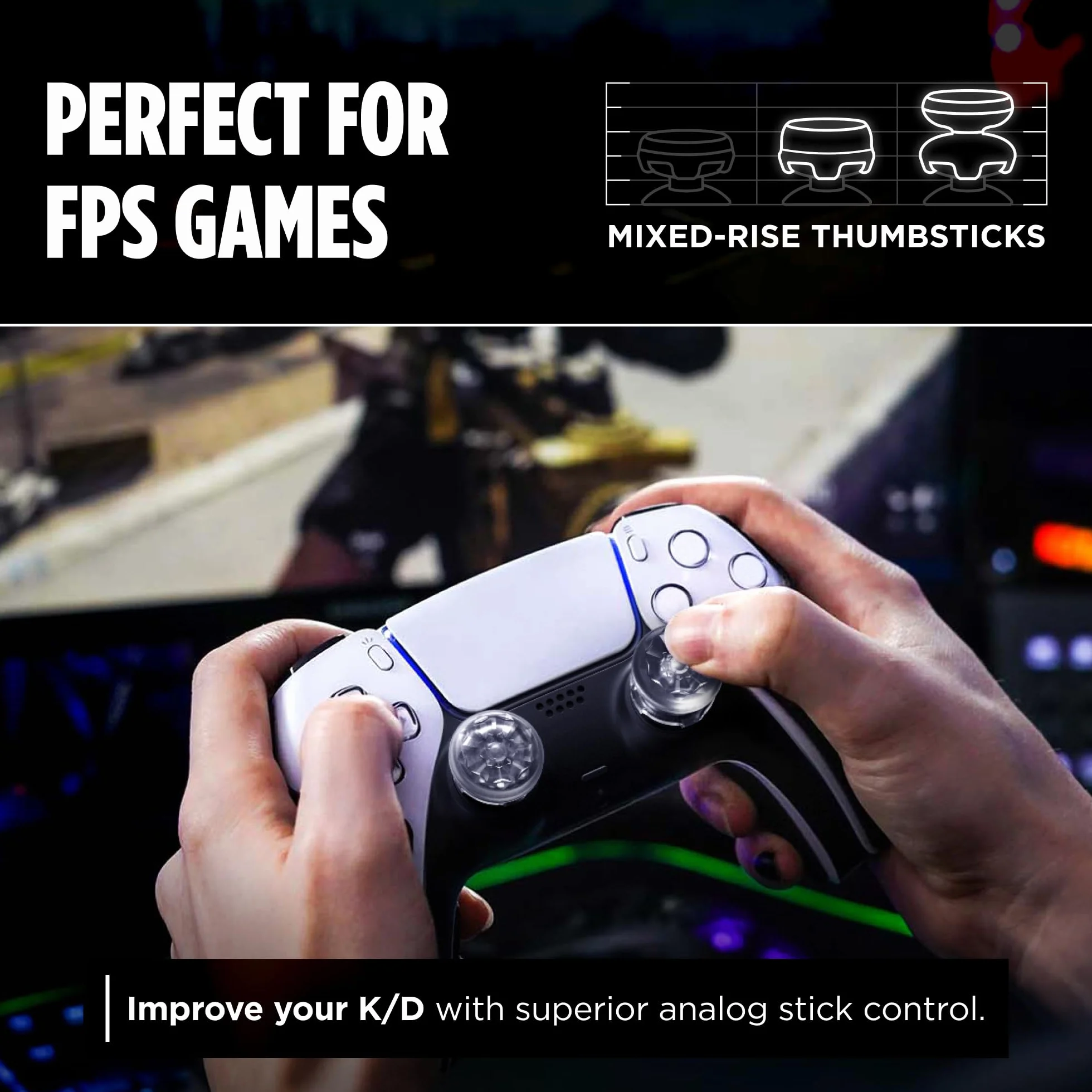 KontrolFreek FPS Freek Galaxy Crystal do kontrolera PlayStation 4 (PS4) i PlayStation 5 (PS5), wydajność, 1 wysoki stan, 1 średni stan, kryształ