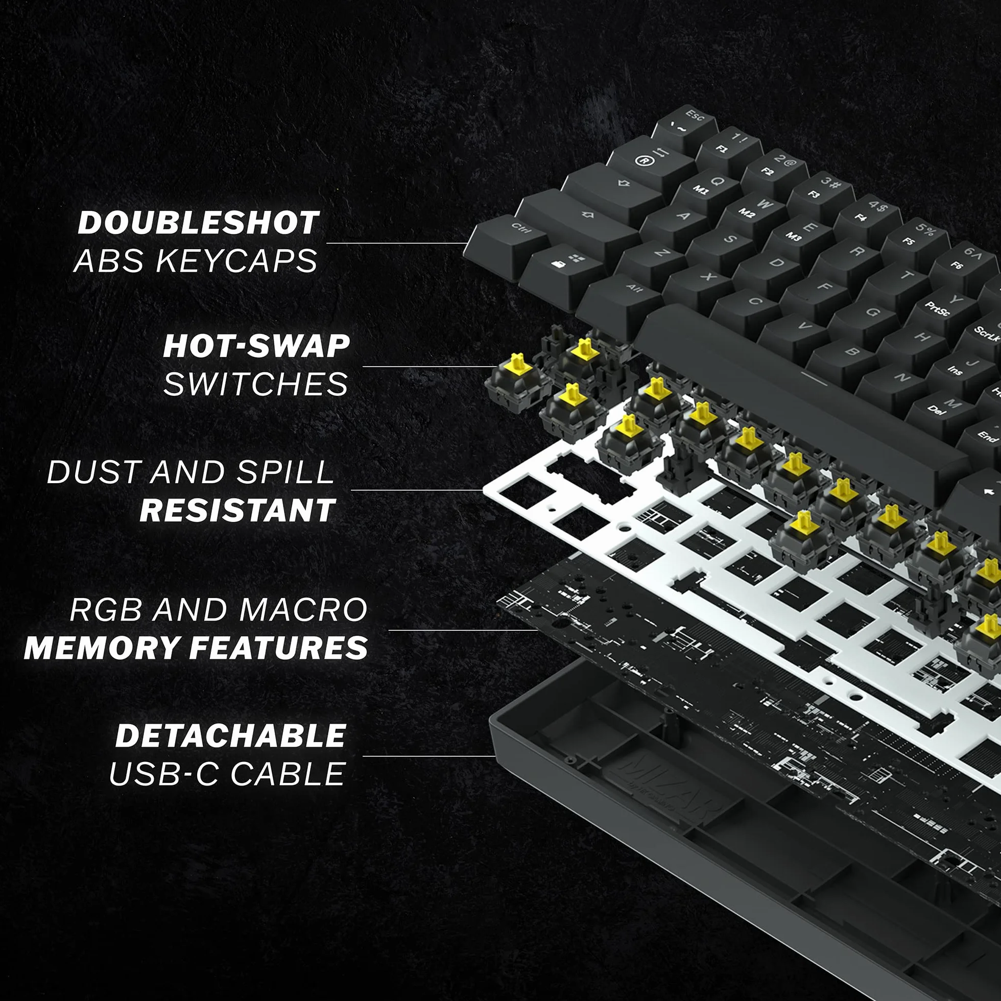 HKKB GK61 Mechaniczna klawiatura do gier 60 procent | 61 RGB Rainbow LED Programowalne klawisze Backlit | USB Przewodowa | Komputer Mac i Windows | Mechaniczny Hotswap Gateron Czarne przełączniki |