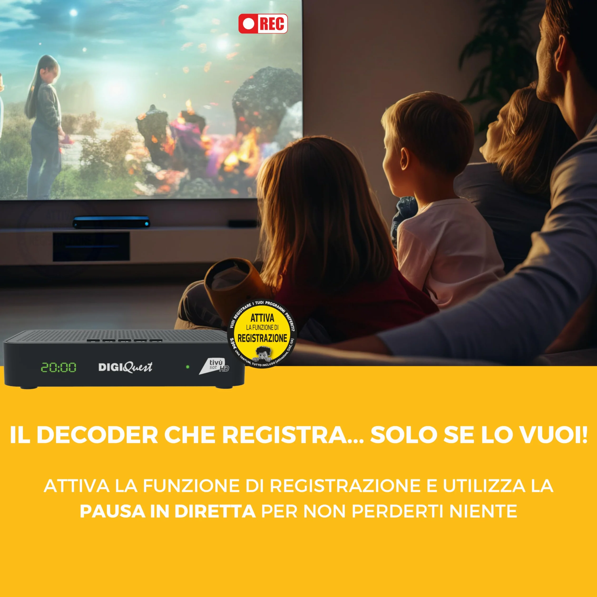 DIGIQUEST Dekoder Combo tivùsat Maximo | DVB-S2 i DVB-T2 | Pilot 2 w 1 | Smartcard tivùsat w zestawie | HDR10 / HLG | Aktywowana funkcja nagrywania