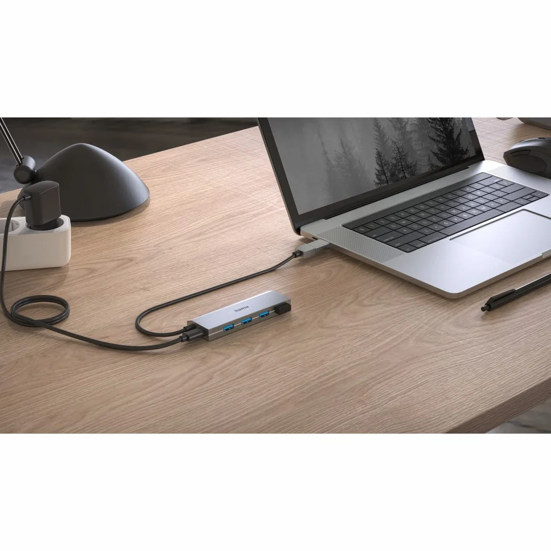 Hama Kompaktowy hub USB C z 4 portami USB A (5 Gbps, USB 3.2 Gen 1, duży rozstaw gnhiazd, kabel 1m) antracyt