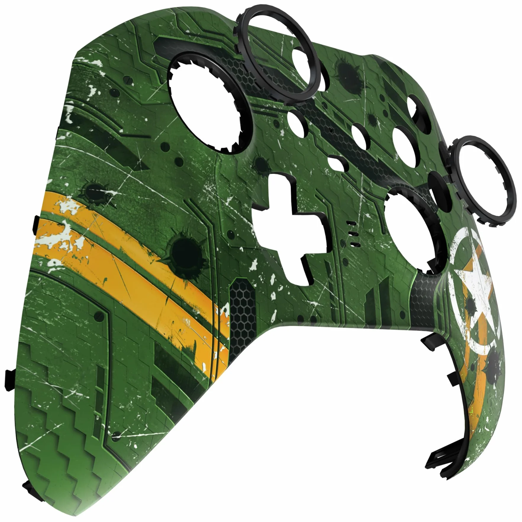 eXtremeRate Army Mecha Soft Touch Grip Błyszcząca Osłona Płyty Czołowej, Zestaw Zamienny Obudowy Shell Case Przedniej dla Xbox One Elite Series 2 Controller Model 1797 - Thumbstick Accent Rings Dołączony