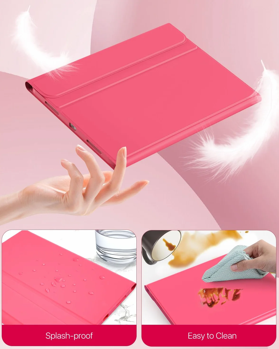 MoKo for iPad (A16) 11th Generation Case with Keyboard 11 inch 2025, iPad 10th Generation 10.9 inch Keyboard Case with Pencil Holder, Multi-Angle Detachable Bluetooth Keyboard, Pink