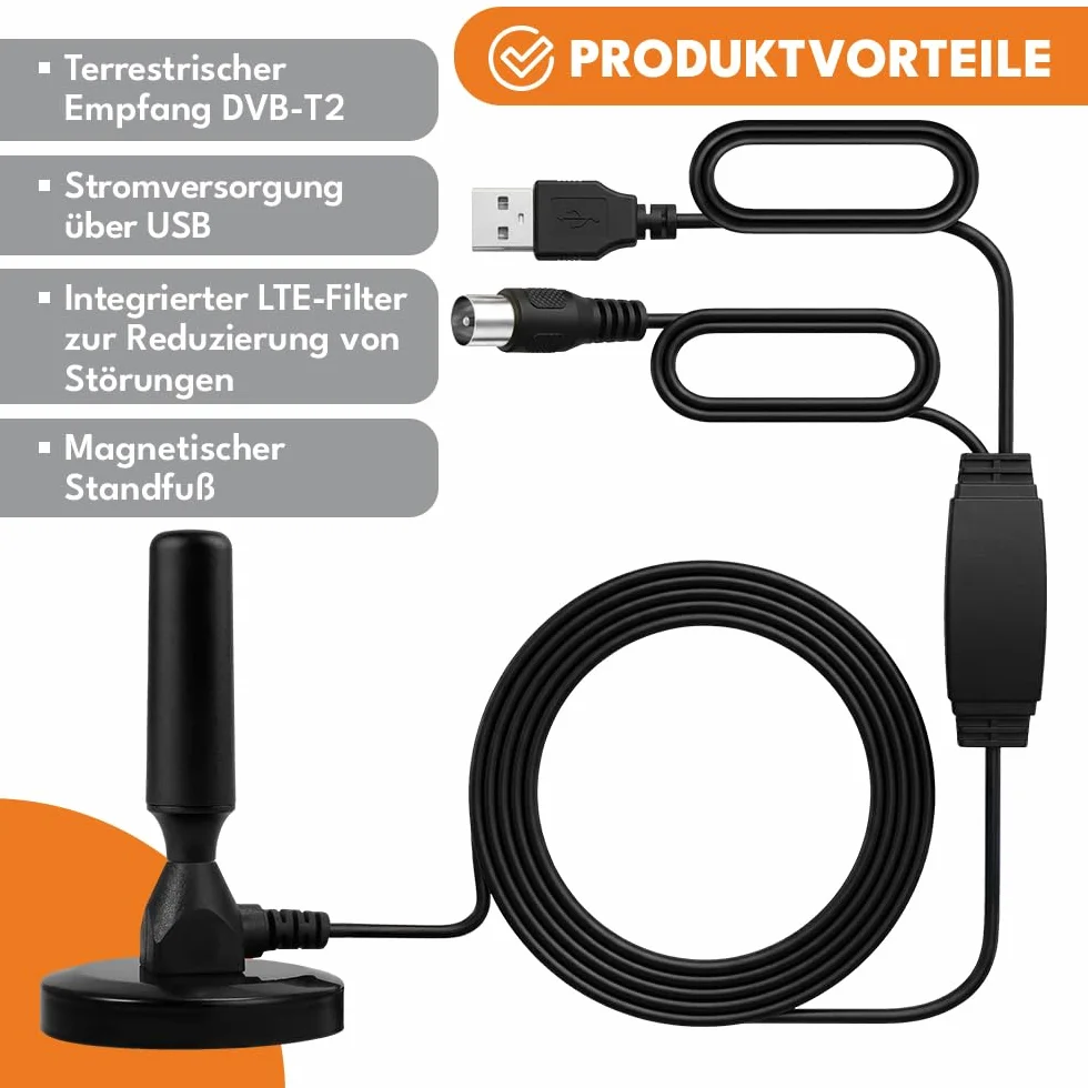 KRUMAD Wzmacniacz antenowy do telewizji kablowej, odbiornik DVBT2, antena ze wzmacniaczem wewnętrznym, antena TV, wzmacniacz anteny, telewizja cyfrowa, antena pokojowa dvbt, odbiór TV bez satelity
