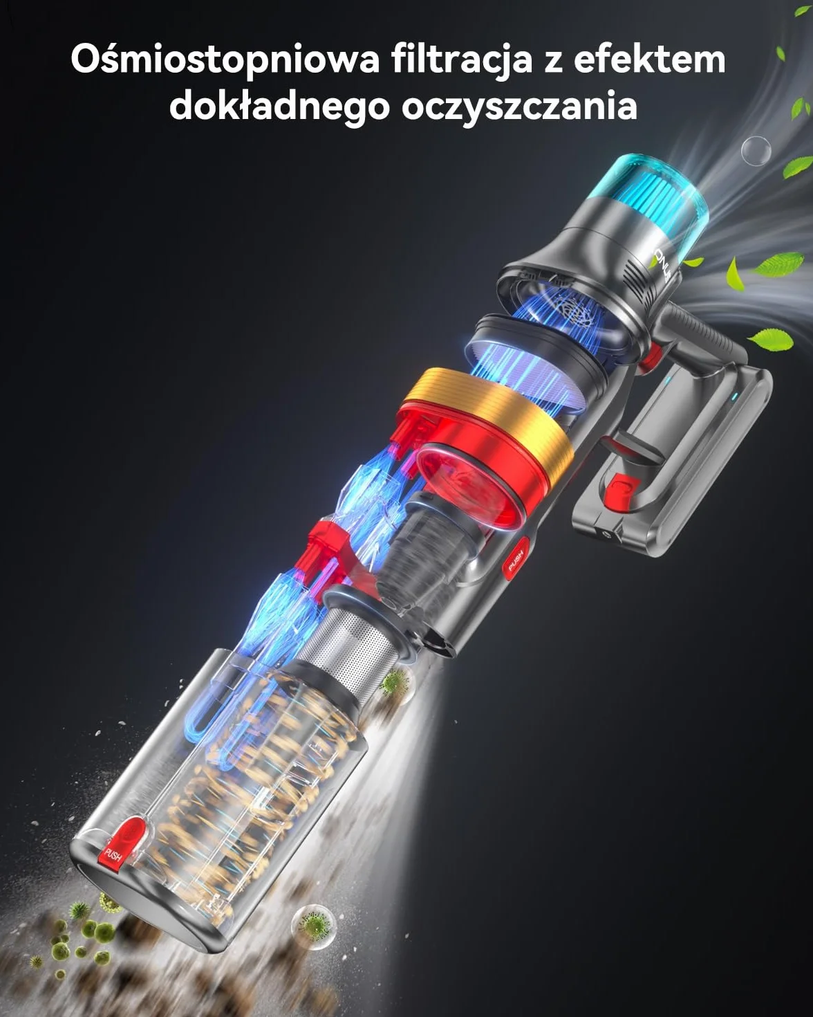 aonus A9MAX bezprzewodowy odkurzacz miotłowy 58Kpa 600W 1.8L 75 minut