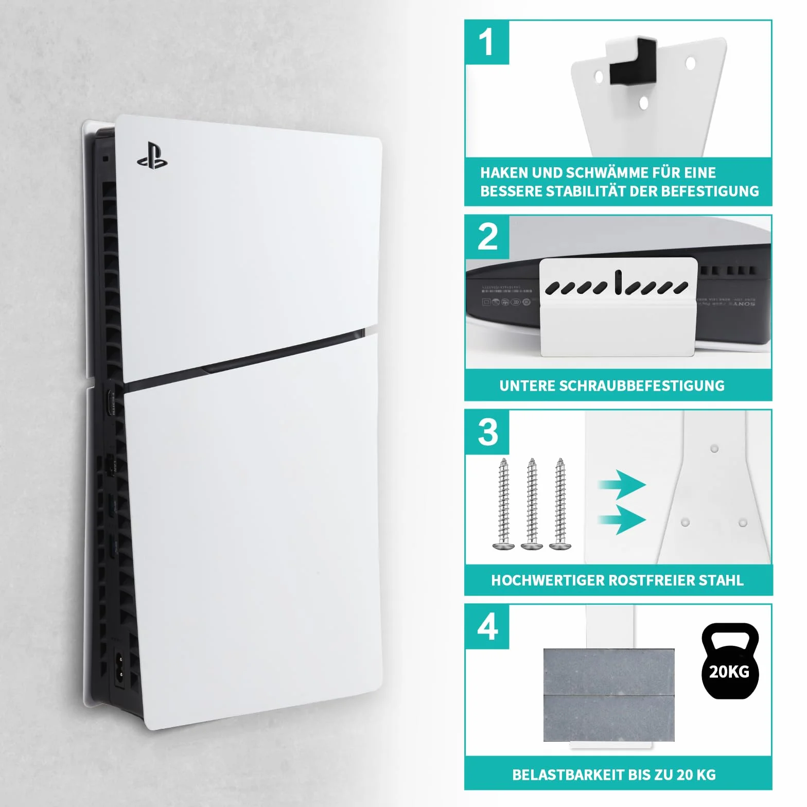 Marvelights Uchwyt ścienny PS5 biały Kompatibel z PS5 Slim