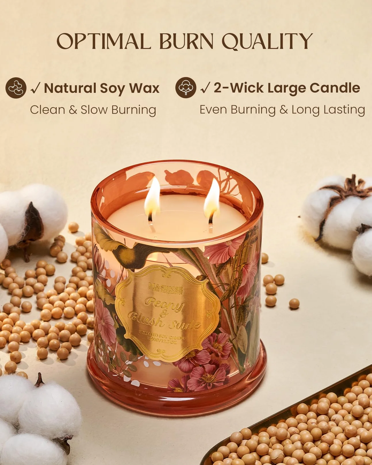 M&SENSE świeca zapachowa sojowa Peony Blush 360g 75h