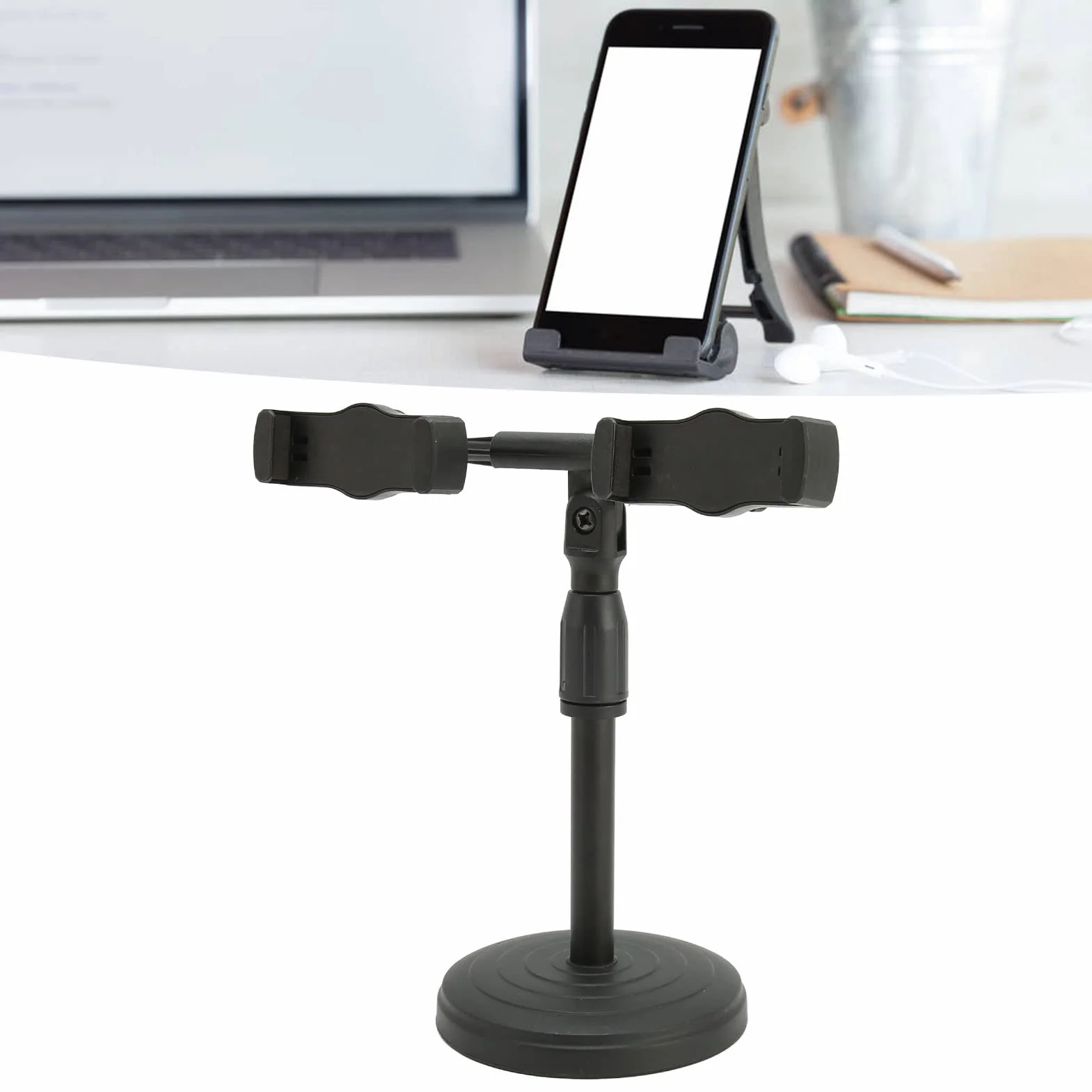 Yctze Podwójny Stojak na Telefon Komórkowy dla Biurka - Kompatybilny z Telefonami od 6 do 10 Cm - Regulacja Obrotu i Wysokości 360 °