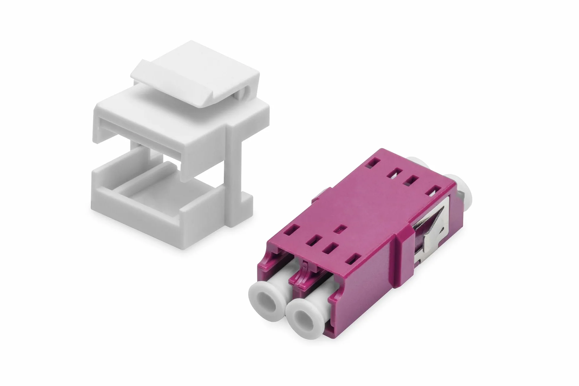 DIGITUS moduł światłowodowy keystone - LC/LC duplex - światłowód szklany wielomodowy - OM4 - tuleja ceramiczna - do paneli krosowych lub puszek połączeniowych - fioletowy/biały