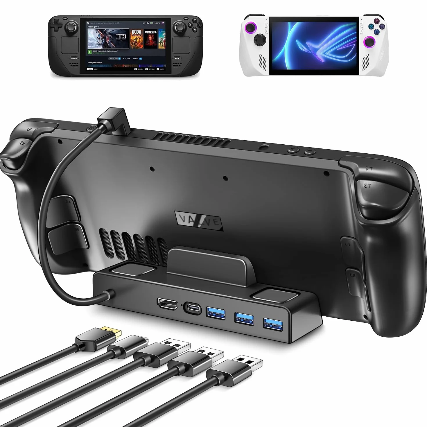 ivoler Stacja dokująca 5 w 1, koncentrator USB-C z HDMI 2.0 4K przy 60 Hz, potrójny port USB 3.0 i port USB-C z pełną prędkością, stacja dokująca zaprojektowana dla Valve Steam Deck, kompatybilna z