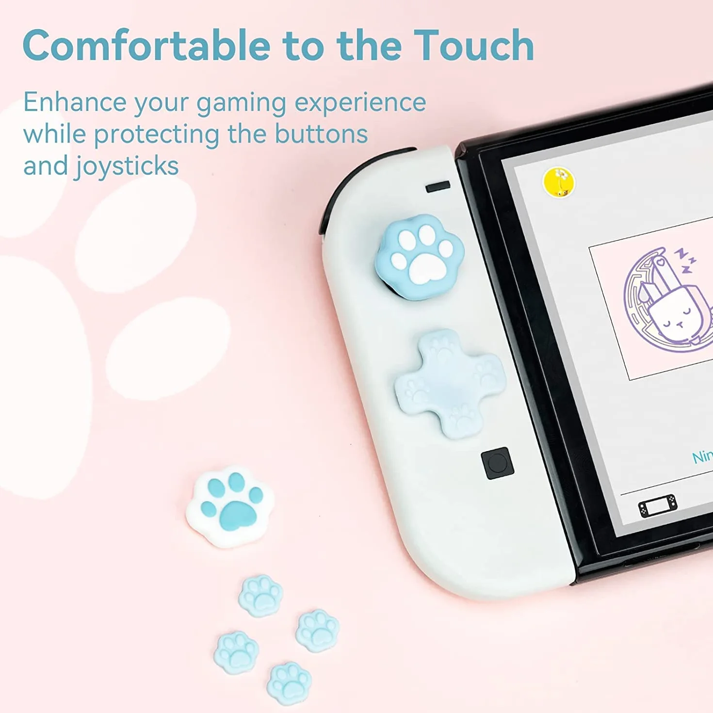 GeekShare Cat Paw Button Caps Thumb Grips Set, Joystick Cover Caps Kompatybilne z Switch/OLED - Niebieski