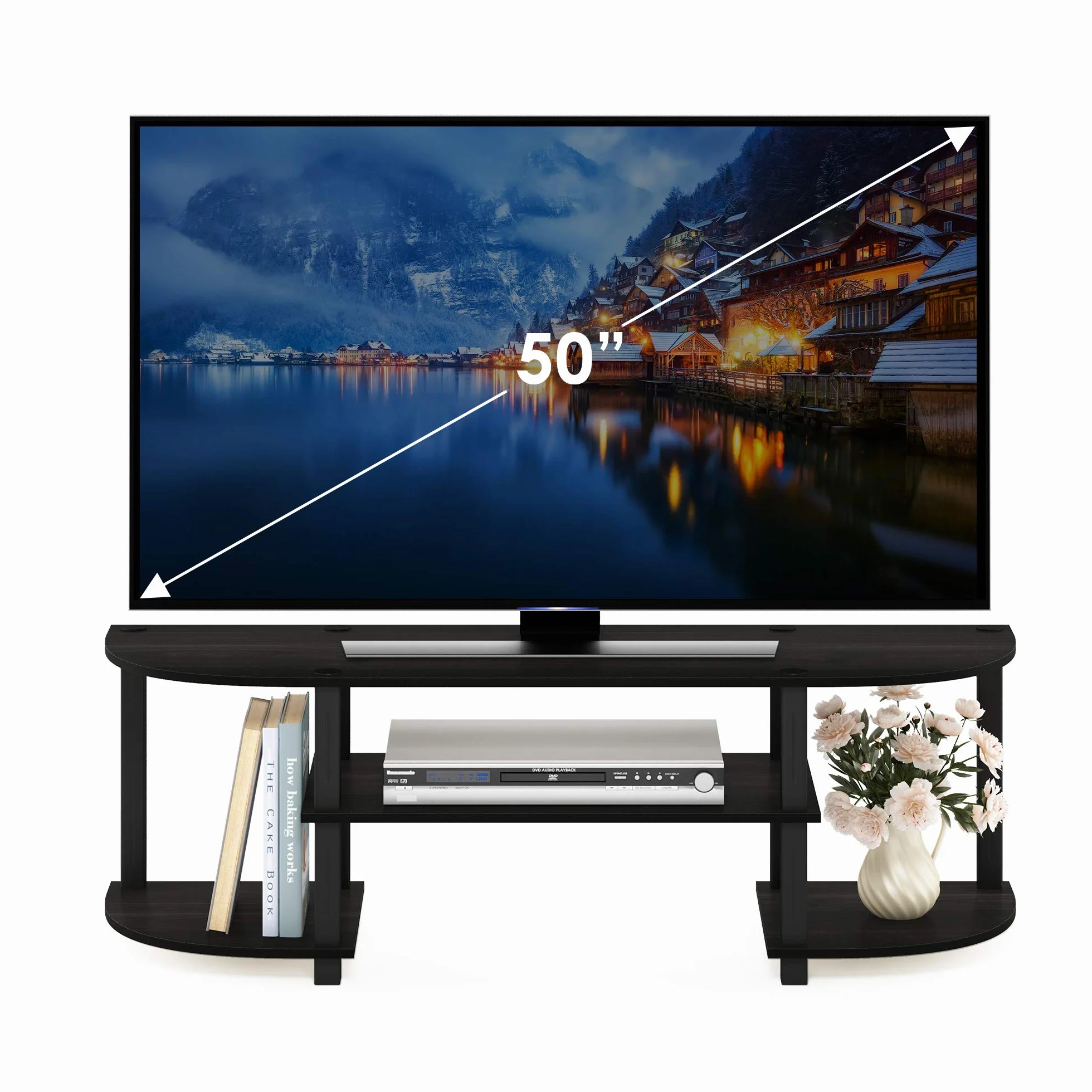 Furinno Turn-S-Tube Wide TV Entertainment Center, szafka pod telewizor, espresso/czarny, 120x40x34 cm