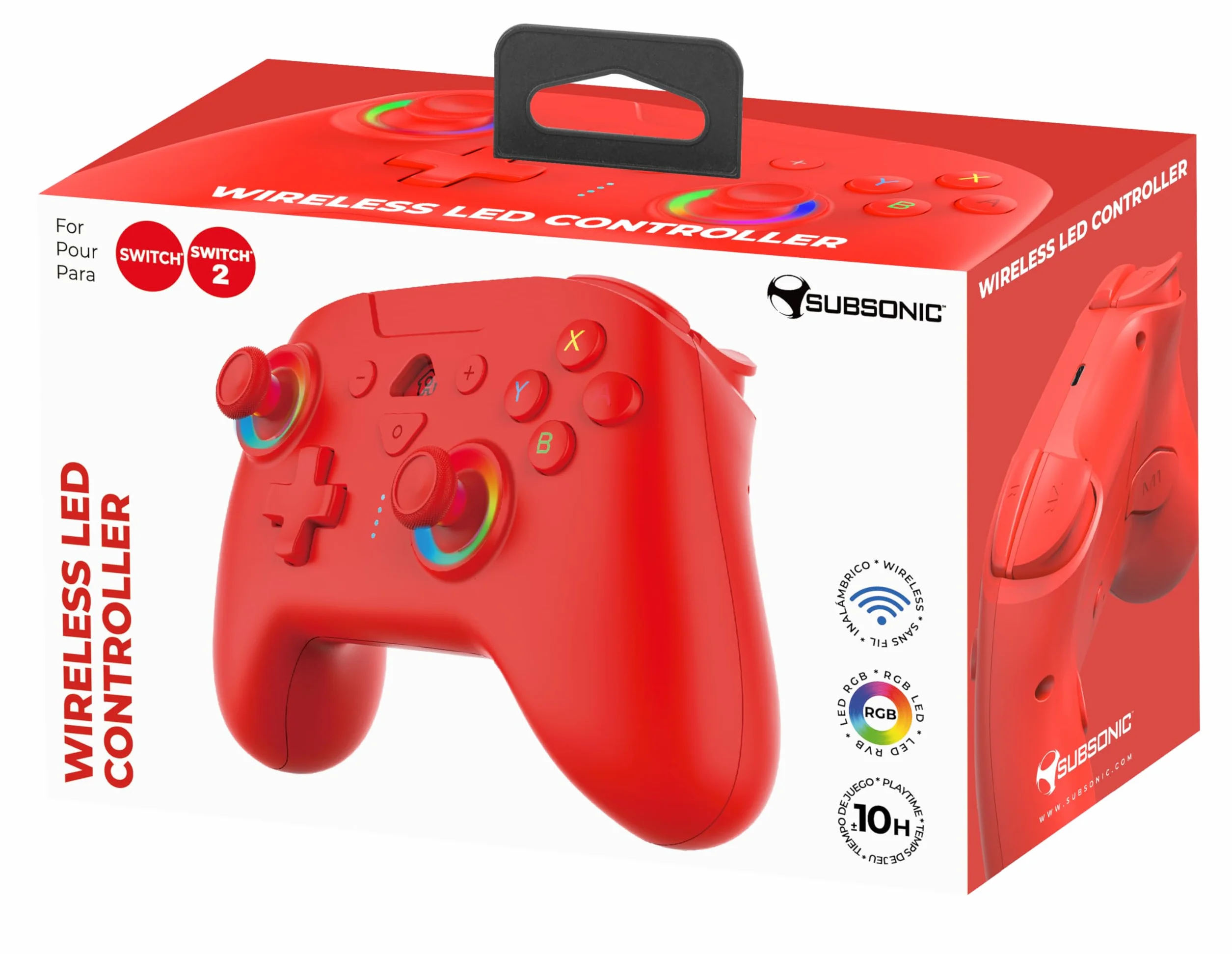 Subsonic Bezprzewodowy kontroler do Switch i Switch Oled – bezprzewodowy kontroler Bluetooth z diodami LED, wibracjami i 6-osiowym żyroskopem - czerwony