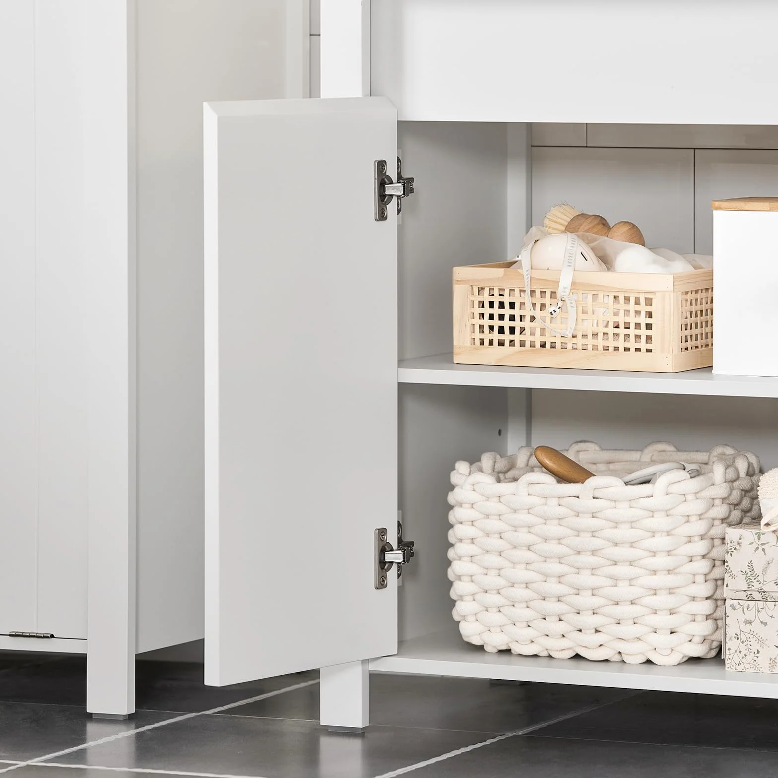SoBuy BZR101-W Stojąca Szafka Pod Umywalkę Łazienkowa Komoda Kosz na Pranie Biały 60x34x65.5 cm