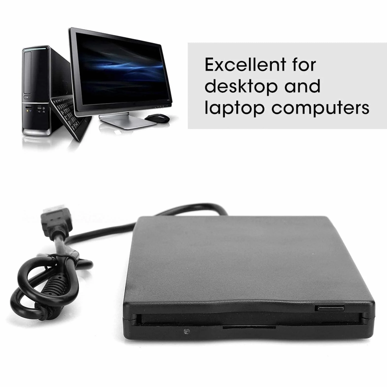 Przenośny zewnętrzny odtwarzacz dyskietek USB 3,5", zdejmowane akcesorium do komputera z kartą, Plug and Play, czarny