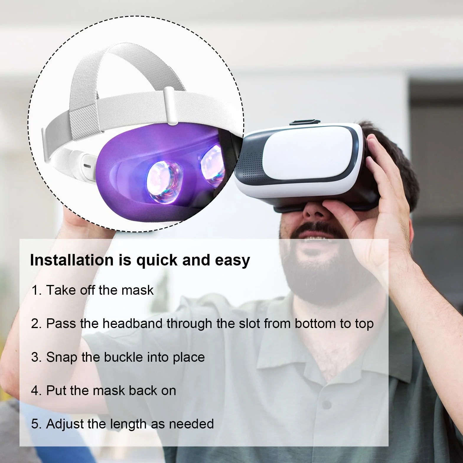 Pasek na Glowe do Oculus Quest 2, Regulowany Zamiennik Opaski na Glowe do Meta Quest 2 z 4 Nakladkami na Kciuki Zapewniajacymi Wiekszy Komfort Wsparcie i Immersje w Grach