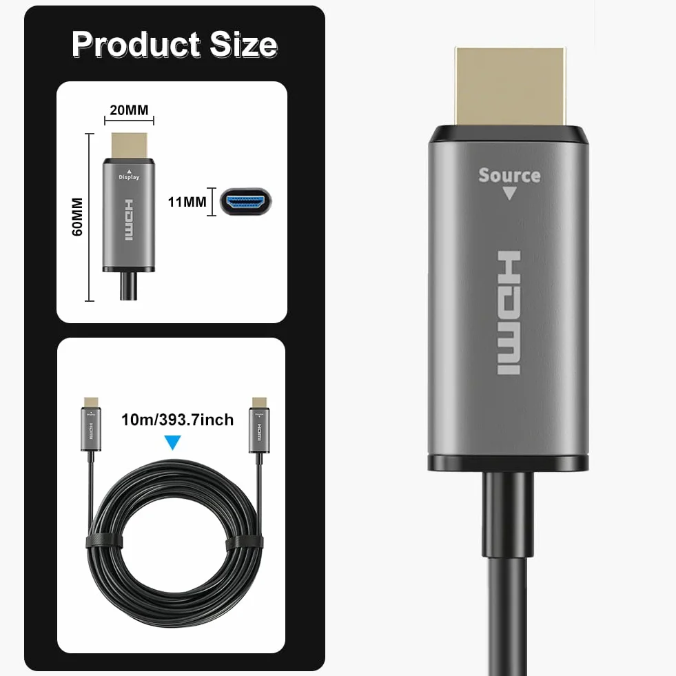 OFFCUP Kabel światłowodowy HDMI 10 m, HDMI 4K, ultra wysoka prędkość, kabel 2.1, 48 GB/sek., obsługuje 8K przy 60 Hz 4K przy 240 Hz, z eARC Dolby, kompatybilny z Blu-ray, TV, HDTV, projektorem