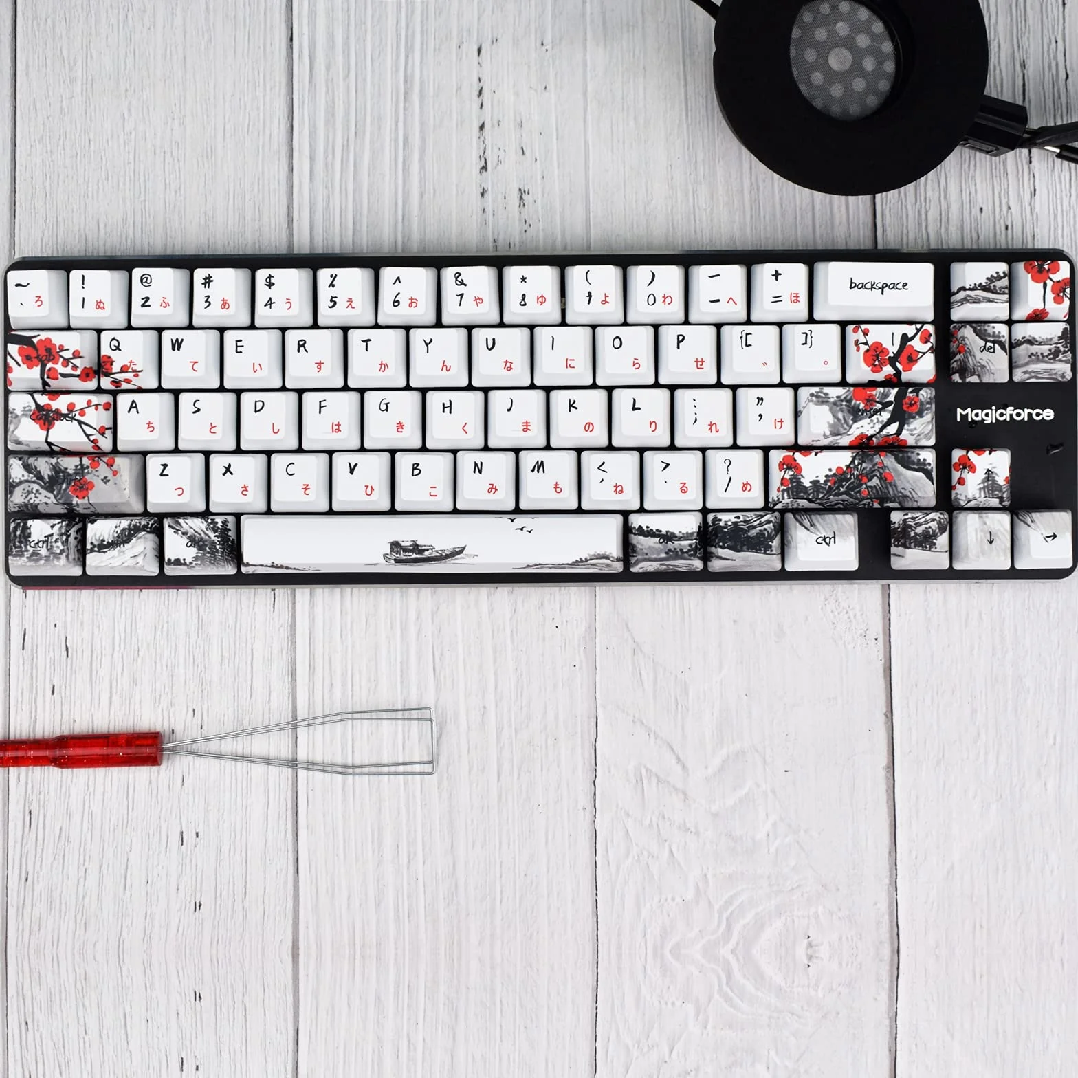 MOLGRIA Klawisze, zestaw do gamingowej klawiatury mechanicznej, niestandardowe nakładki na klawisze z profilem PBT, czcionka japońska, z uchwytem do klawiszy Cherry MX 71/61, 60%, kwiat śliwki, 71 klawiszy