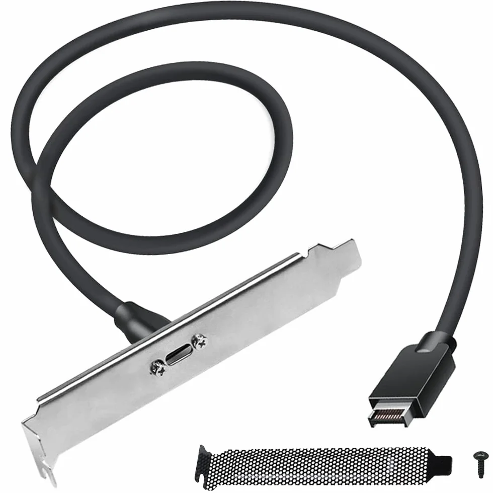 Adapter USB 3.2 Gen 2 USB-C do panelu przedniego, do płyty głównej, żeński USB C do 20 pinów, typ E A-Key męski z uchwytem PCI, 15,7", z siatką odporną na dustproof bok, Screw