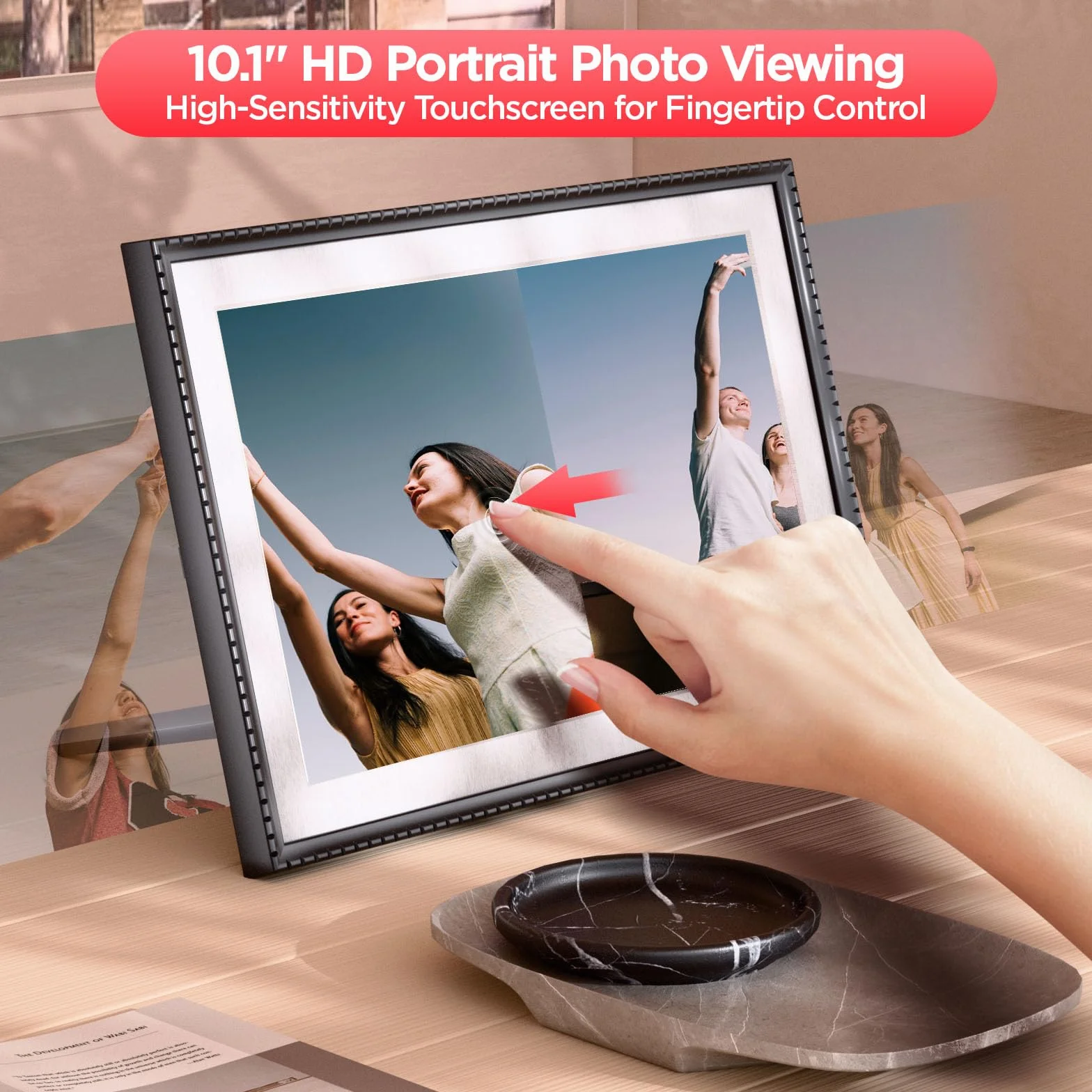 Cyfrowa ramka na zdjęcia 10,1", WiFi, ekran dotykowy IPS 1280 x 800, pamięć 32 GB, automatyczne obracanie, montaż na ścianie, łatwa konfiguracja zdjęć i filmów natychmiast za pomocą aplikacji