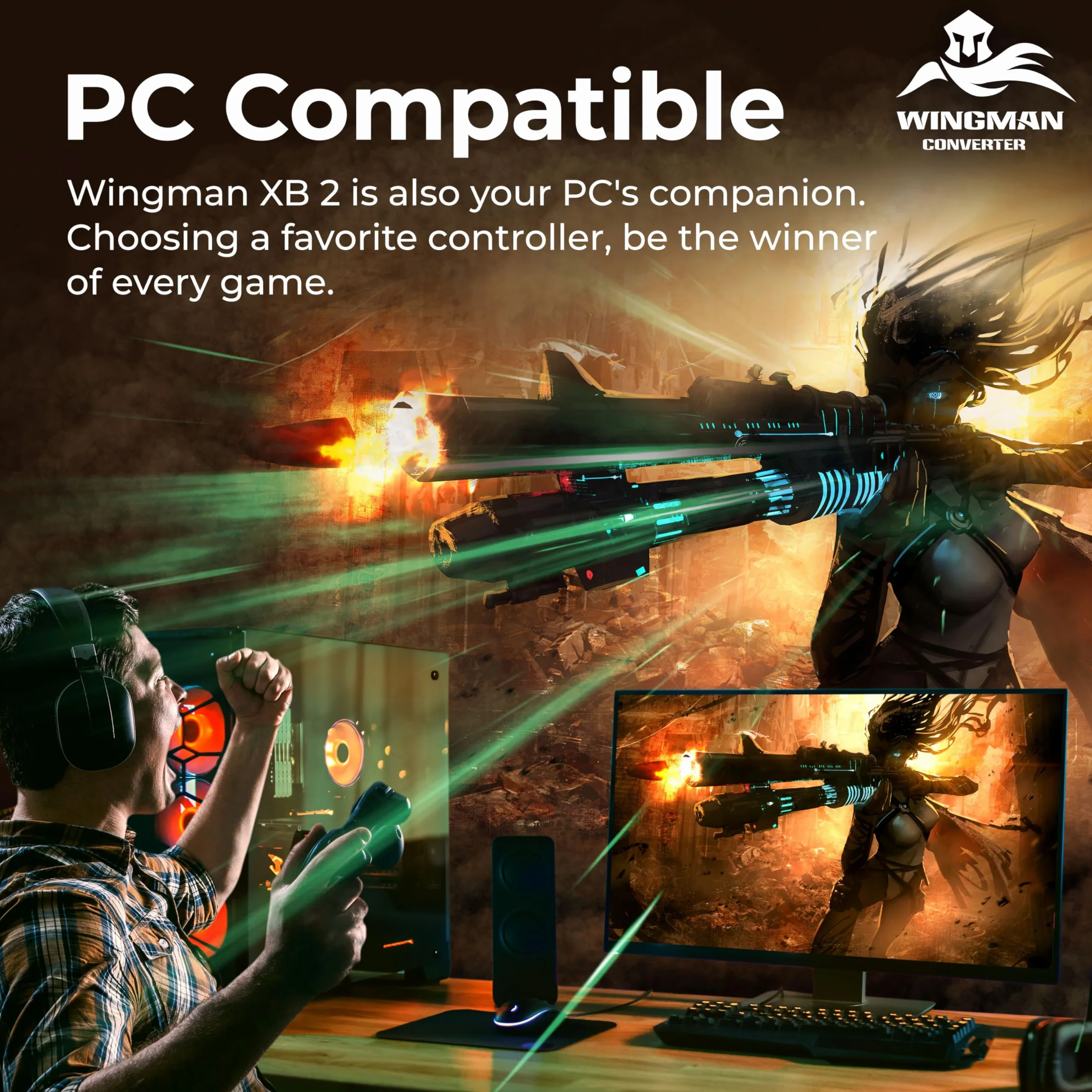 Brook Wingman XB 2 Converter z brelokiem – Bezprzewodowy adapter kontrolera do konsol XB 360, XB Original i PC, obsługuje Remap i regulowany Turbo [Wersja ekskluzywna]