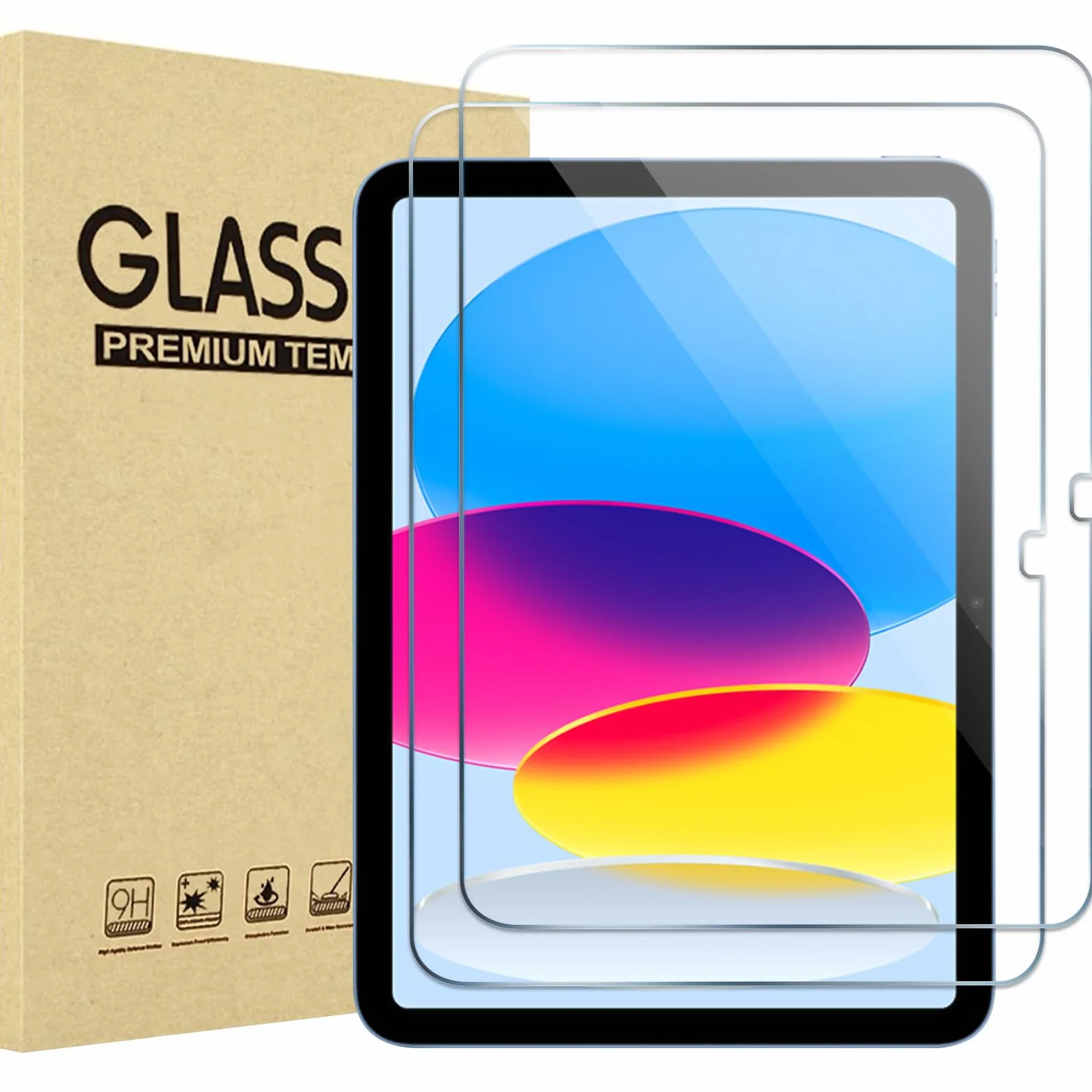ProCase iPad 10 Generation 10,9 cala folia 2 sztuki, szkło hartowane iPad 10 (A2696 A2757 A2777) twardość 9H, odporna na zarysowania