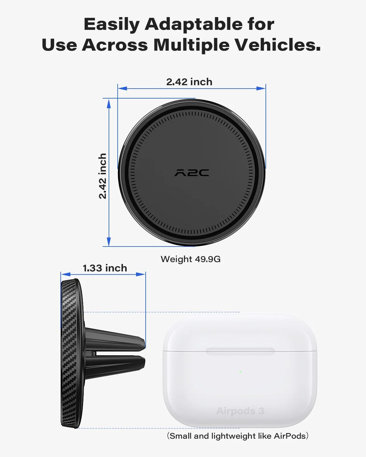 A2C Magsafe uchwyt samochodowy na telefon komórkowy do wentylacji [17*N54 Magnet & Ultra-Stabilny] uniwersalny magnetyczny uchwyt samochodowy do kratki wentylacyjnej, uchwyt samochodowy na telefon