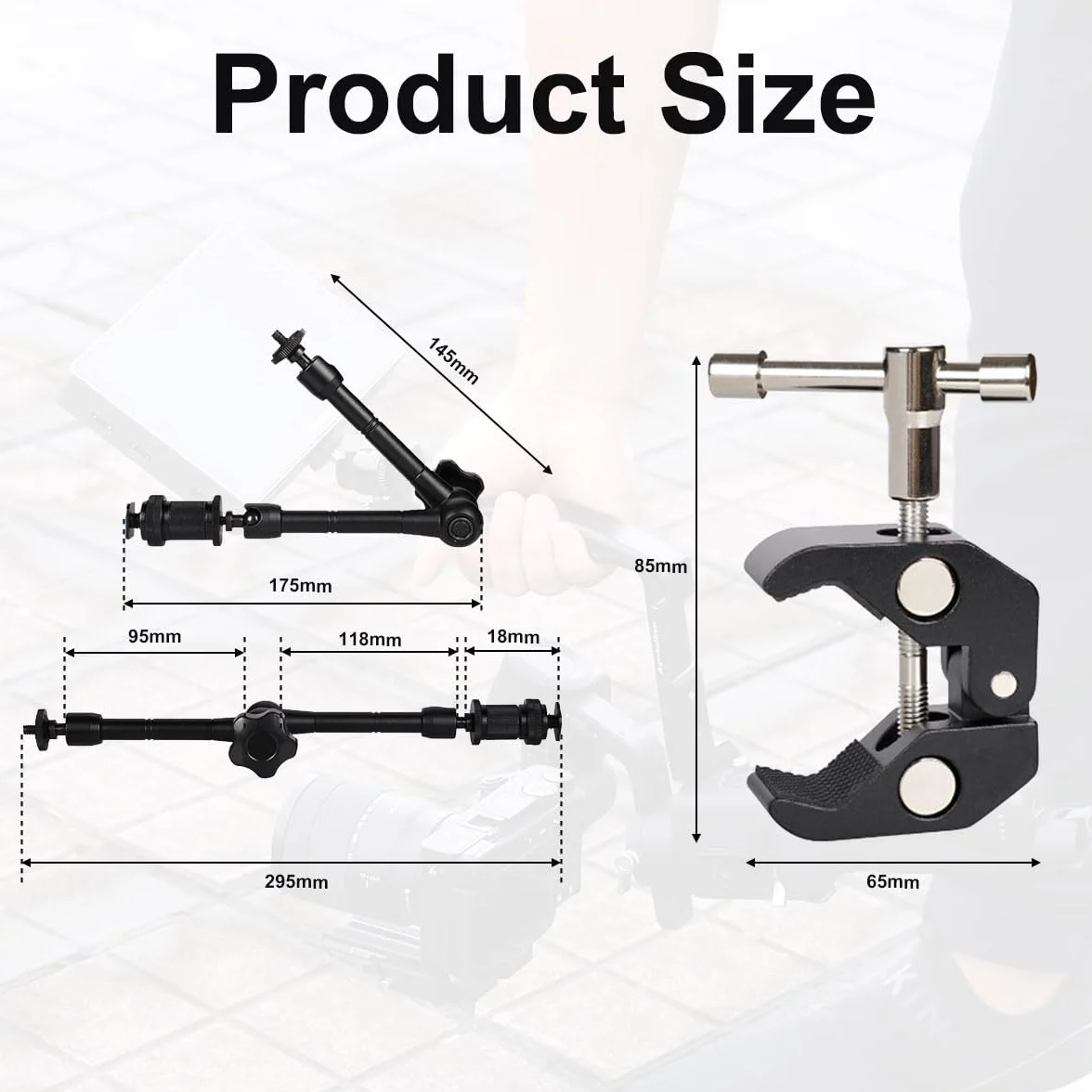 Comioke Przegub Magic Arm z Super Clamp, Magic Arm, ramię przegubowe, uchwyt na kamerę, zacisk z uchwytem na zimne buty 1/4", do monitora, światła LED, mikrofonu (11 cala)